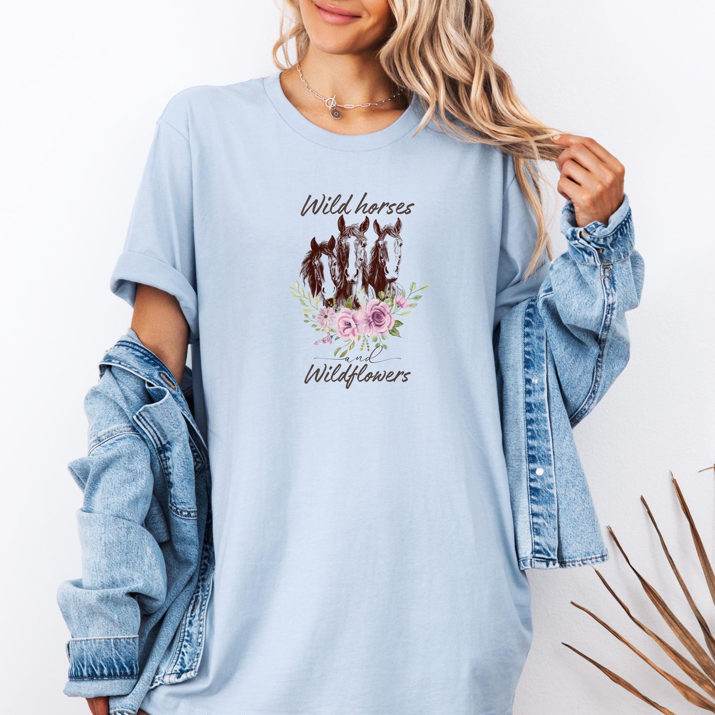 Wild Horses and Wildflowers Shirt - Western Horse Graphic Tee - Country Cowgirl Aesthetic T-Shirt - Equestrian Boho Shirt - Bella Canvas Tee