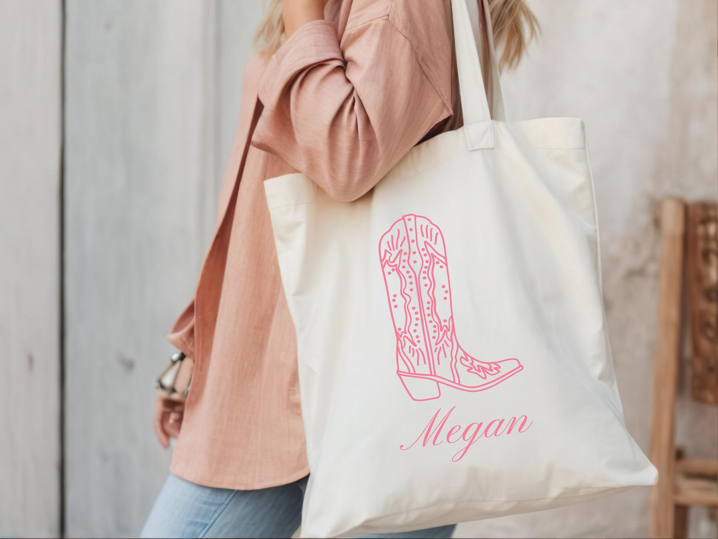 Personalized Western Boot Tote Bag - Custom Name Bachelorette Gift, Bridal Party Favor, Reusable Gift Bag