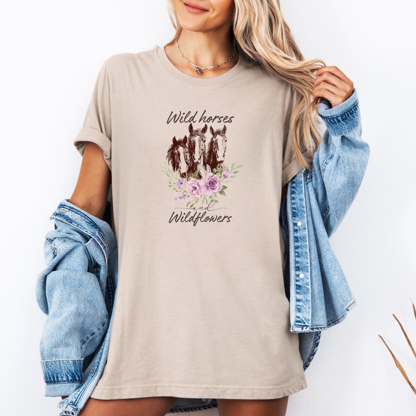 Wild Horses and Wildflowers Shirt - Western Horse Graphic Tee - Country Cowgirl Aesthetic T-Shirt - Equestrian Boho Shirt - Bella Canvas Tee