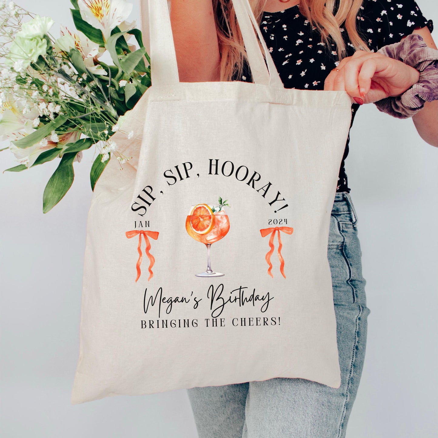 Custom Sip Sip Hooray Tote | Aperol Spritz Party Favor | Bachelorette & Birthday Trip Bag