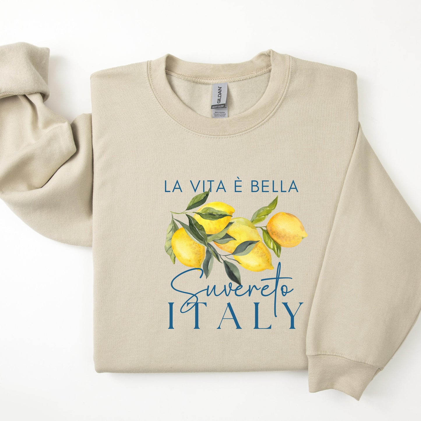 Italy Lemon Sweatshirt, Suvereto Italian Travel Sweatshirt, Watercolor Lemon Crewneck, Cozy Gildan Pullover, Elegant Italy Gift