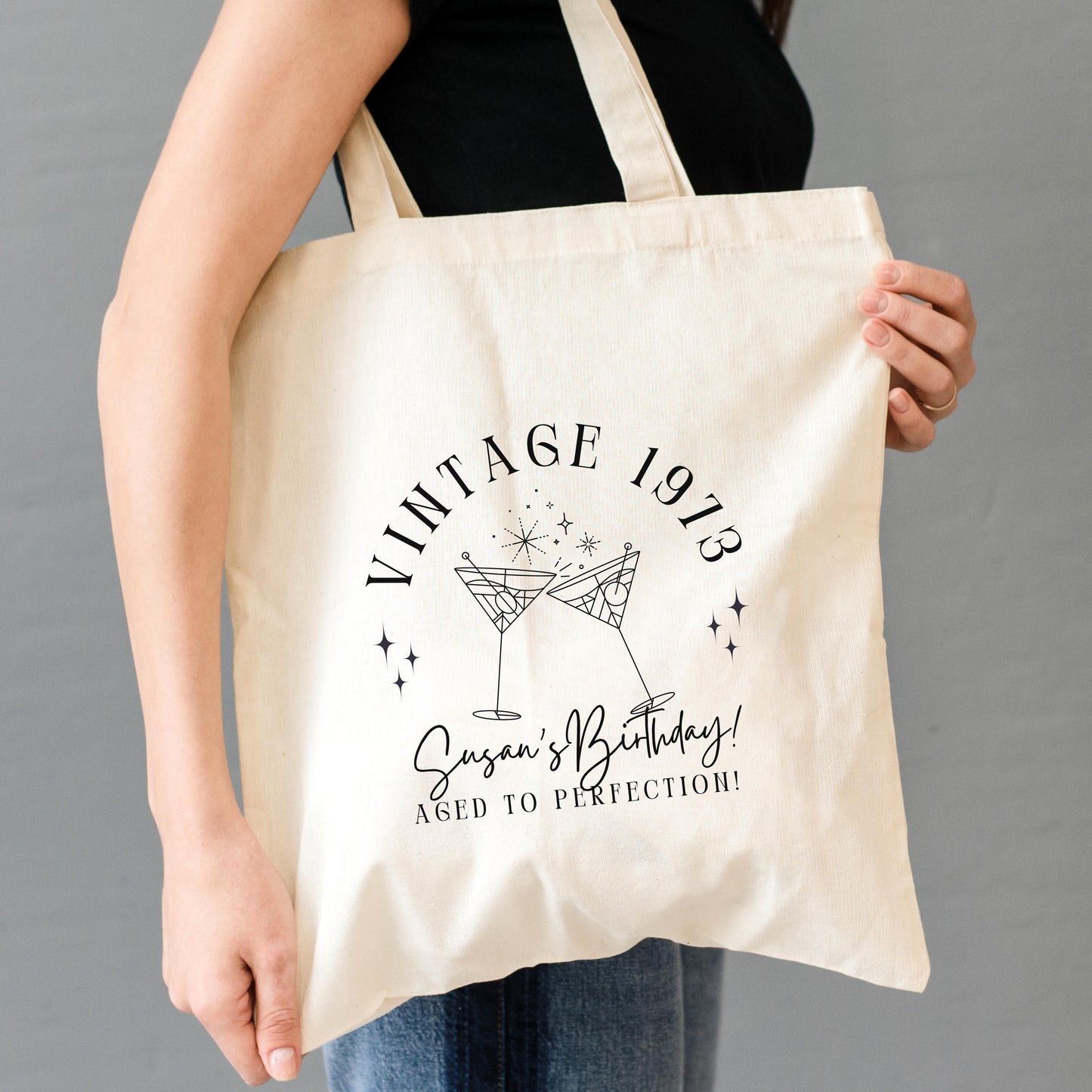Birthday Favor Tote Bag, Custom Year Vintage Gift, Milestone Party Tote, Personalized 40th 50th 60th Gift Bag, Retro Birthday Tote