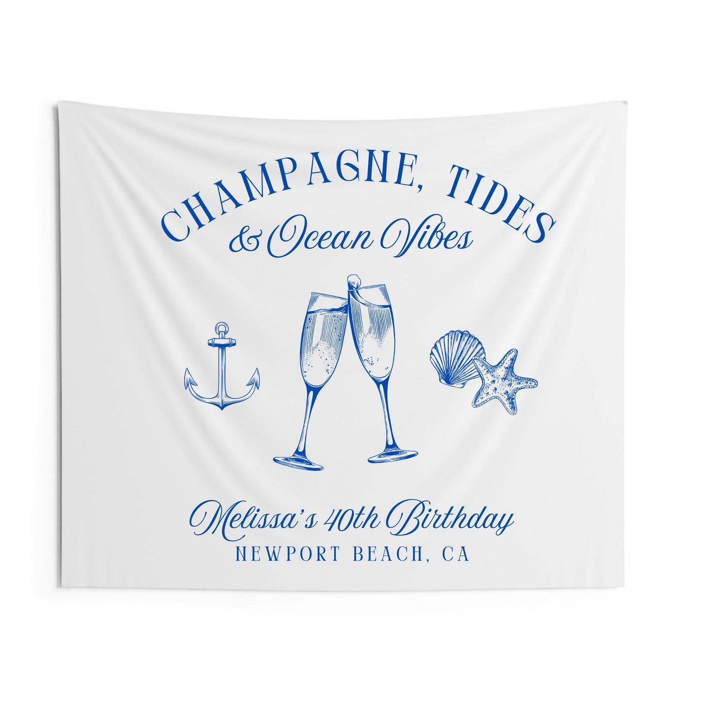 Custom Birthday Beach Banner, Champagne Tides & Ocean Vibes, Coastal Birthday Party Decor, Personalized Birthday Sign