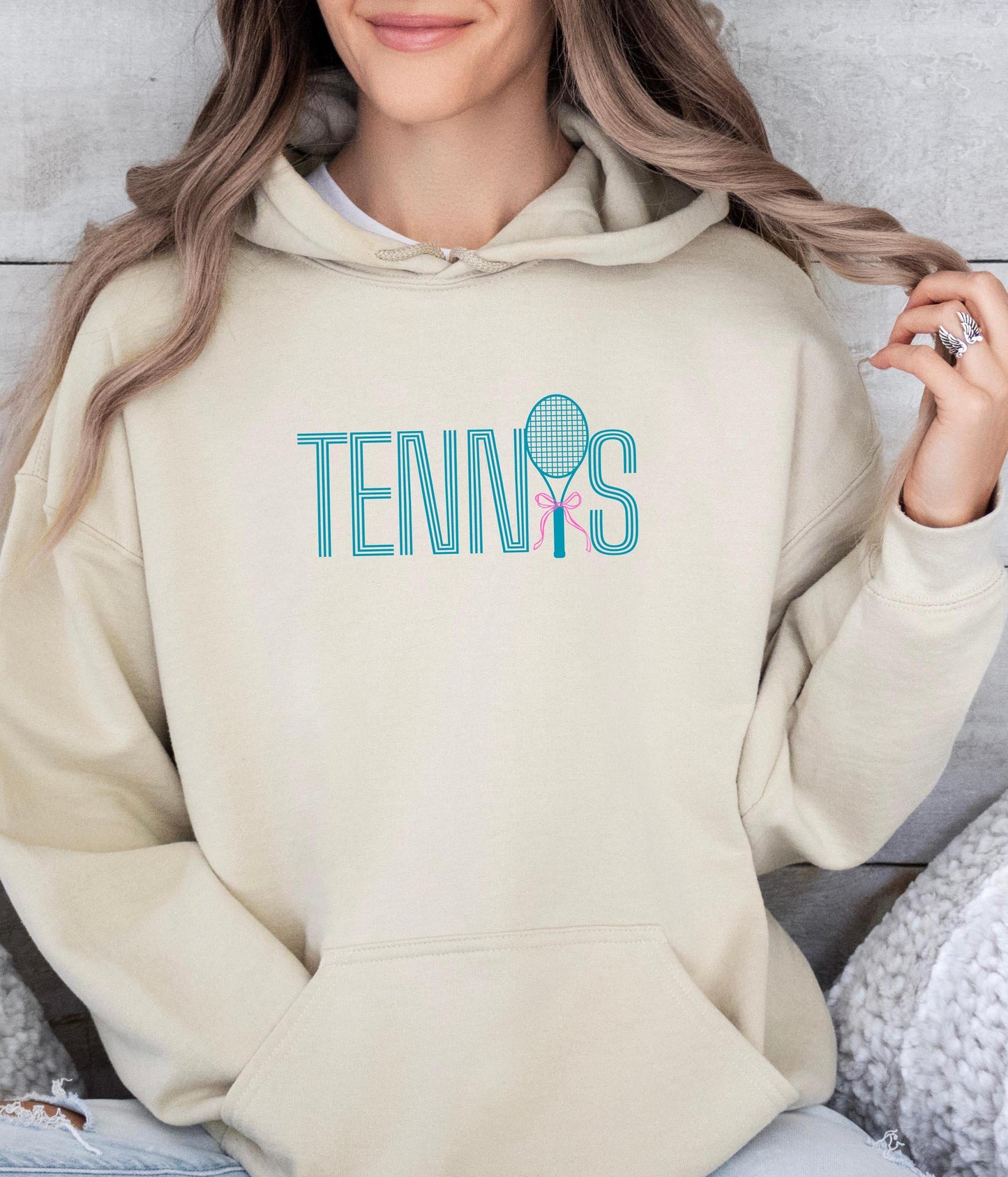 Tennis Hoodie - Cute Bow Tennis Sweatshirt - Sporty Chic Crewneck - Tennis Lover Gift - Country Club Style