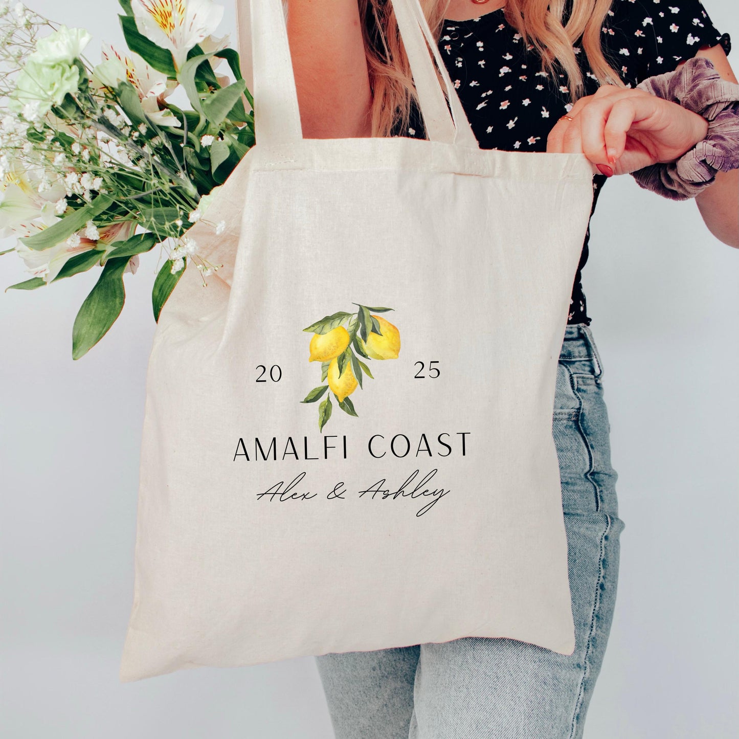 Wedding Tote Bag, Honeymoon Custom Gift, Personalized Tropical Gift Bag - Custom Location Tote - Amalfi Coast - Italy