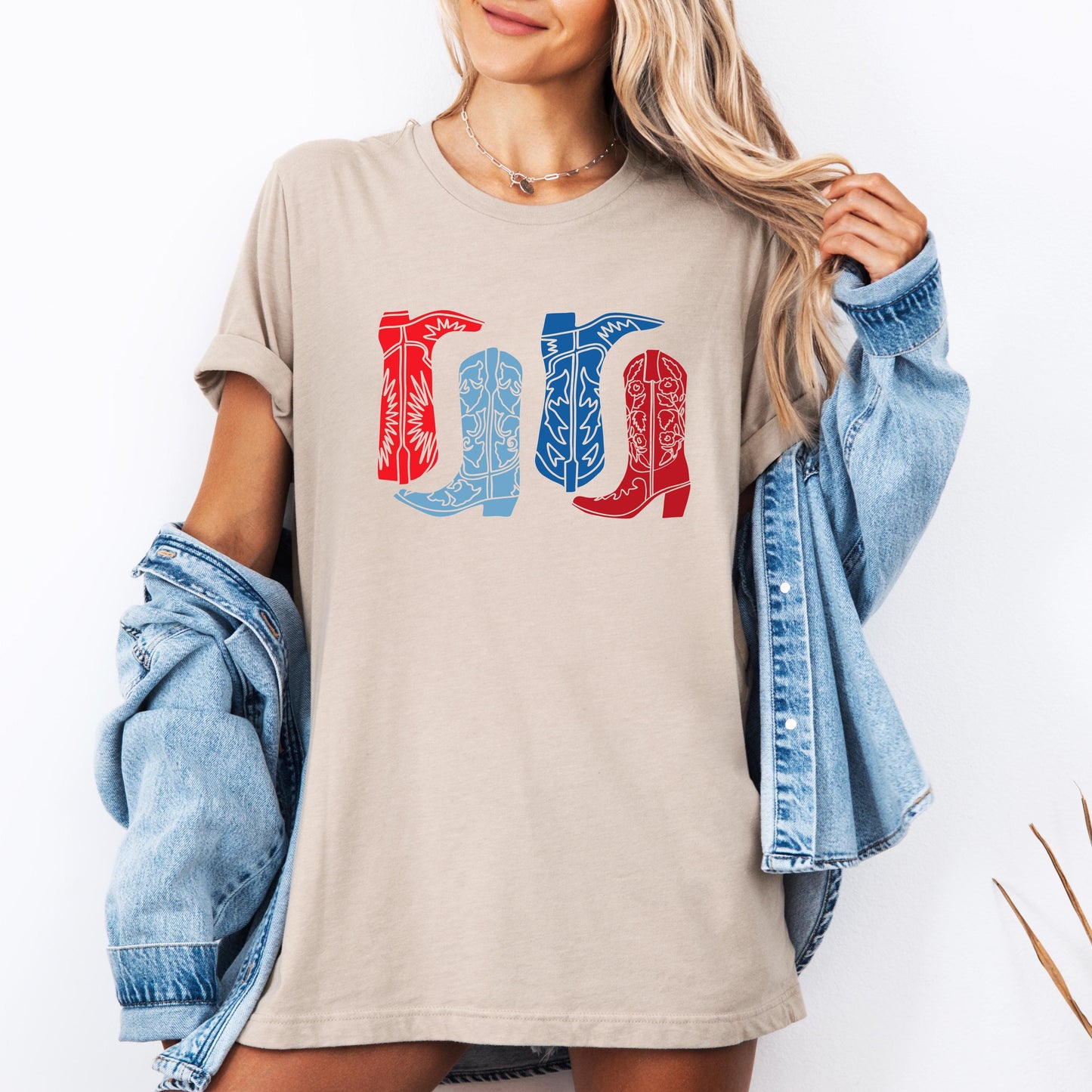 Patriotic Cowboy Boots Shirt, USA Western Graphic Tee, Country Concert T-Shirt, Vintage Rodeo Outfit, 4th of July Cowgirl Shirt