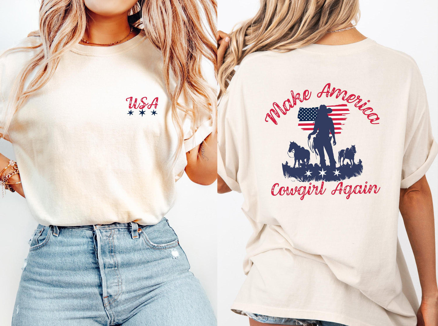 Make America Cowgirl Again, USA, Patriotic Shirt for Her, Cowgirl, Rodeo, County Western, Funny Shirt for Her - Comfort Colors