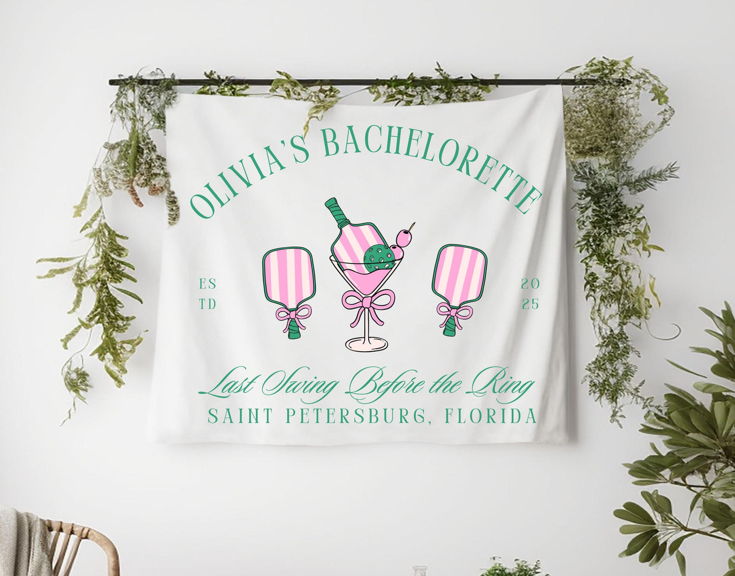 Pickleball Bachelorette Banner, Last Swing Before the Ring Tapestry, Custom Bach Party Decor, Girls Trip Backdrop, Club Theme Banner