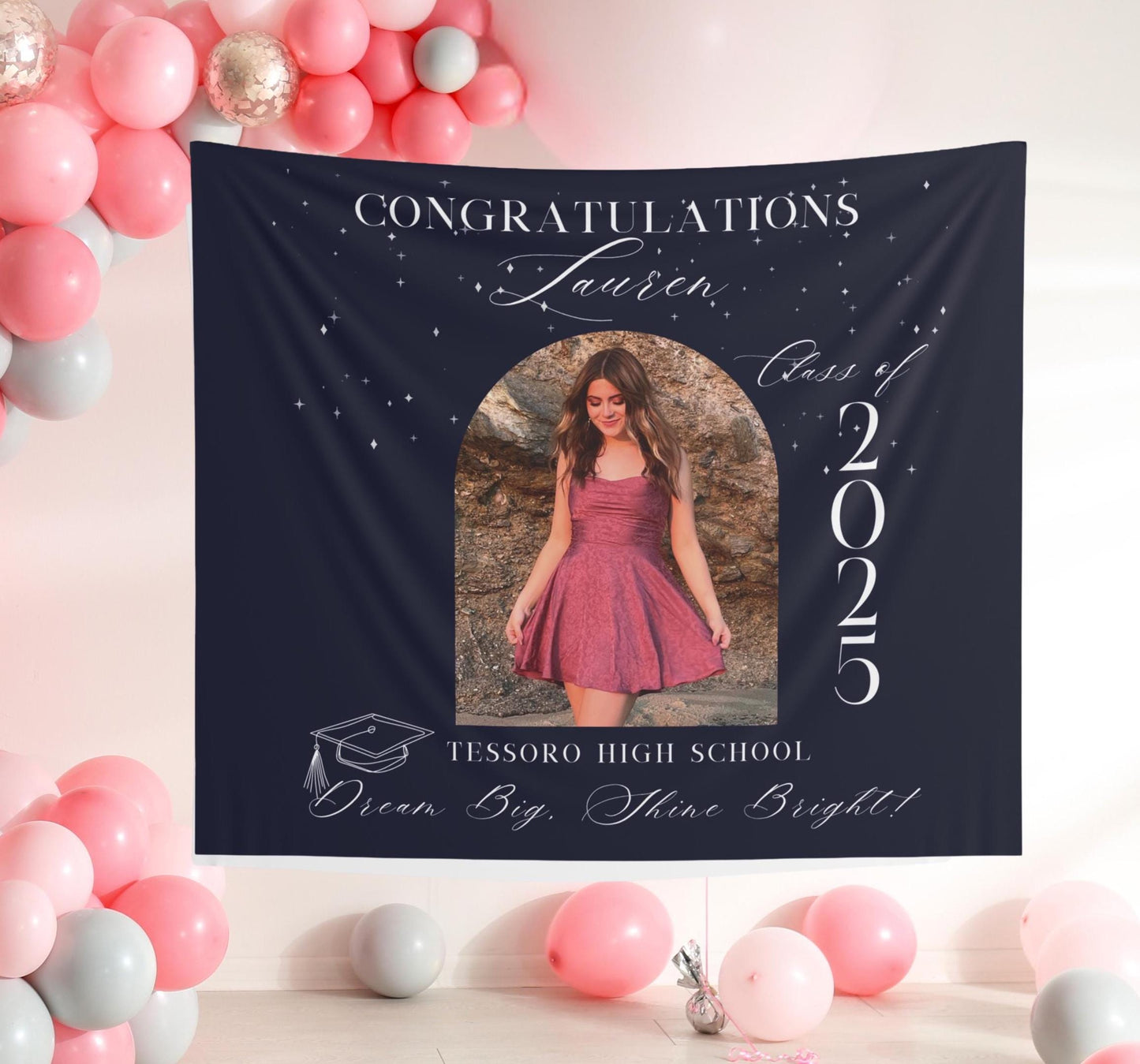 Custom Graduation Photo Banner, Personalized Quote, High School or College Grad Sign, Class of 2025 Party Decor, Elegant Grad Banner