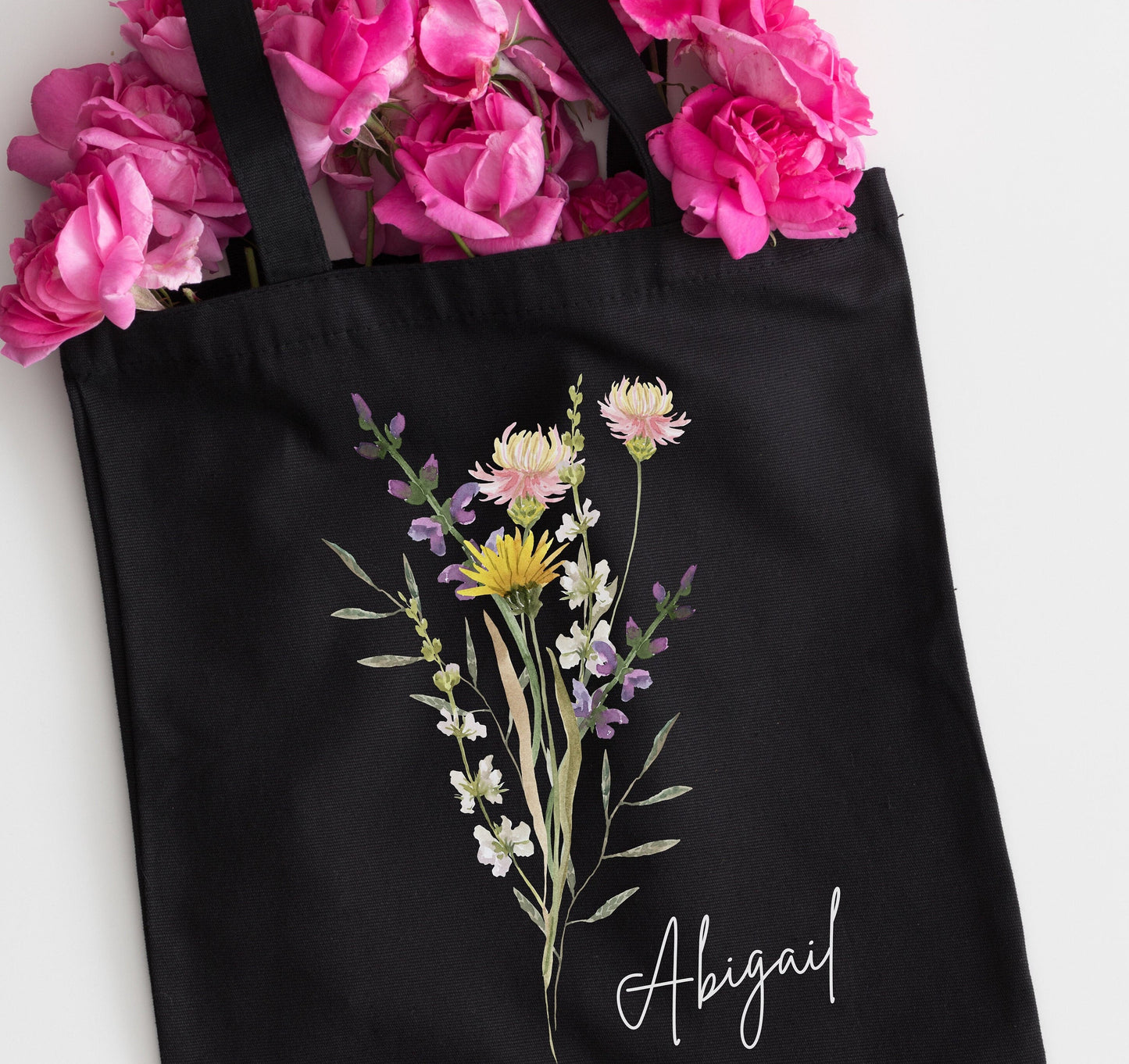 Personalized Wildflower Canvas Tote Bag - Bridesmaid Gift - Party Favor - Mother's Day - Floral Tote Gift for Her