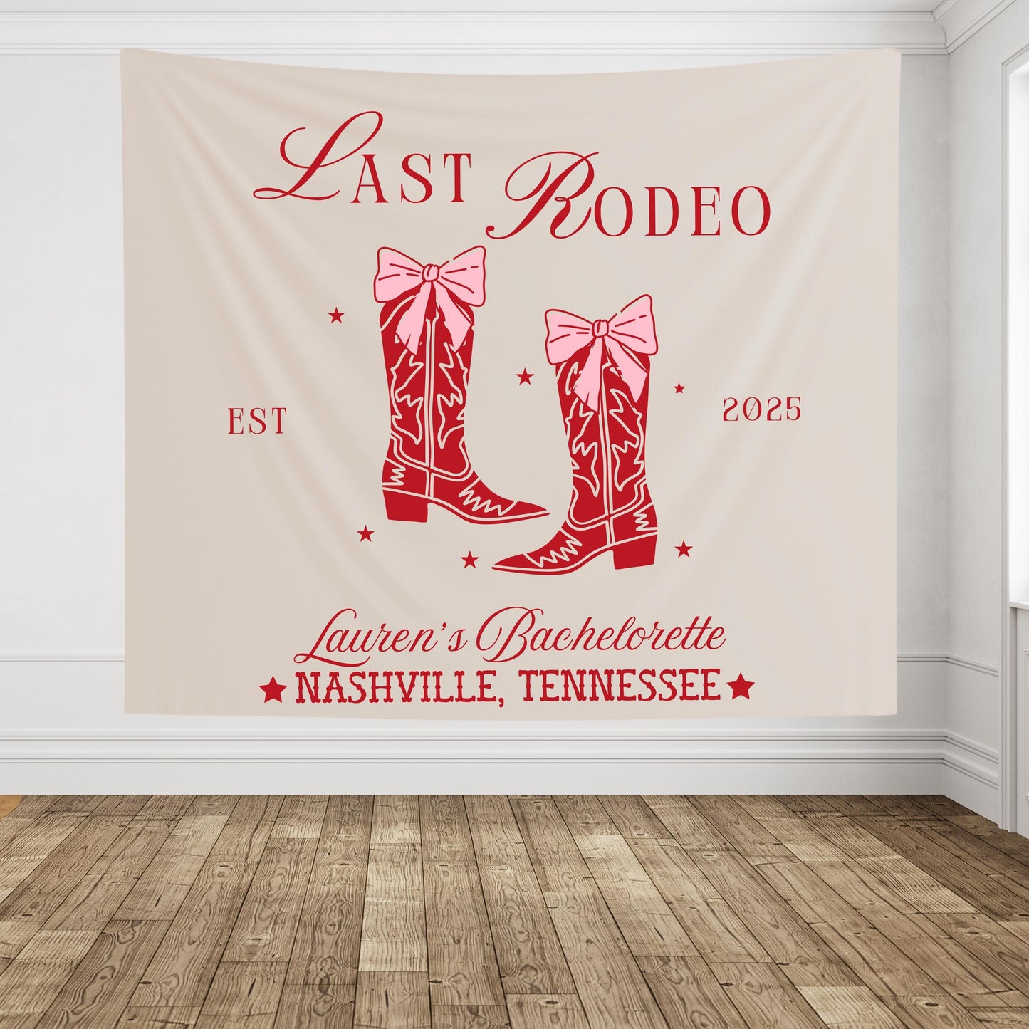 Western Bachelorette Banner, Last Rodeo Party Sign, Cowgirl Tapestry with Custom Name, Bride Bash Decor, Final Fling Backdrop
