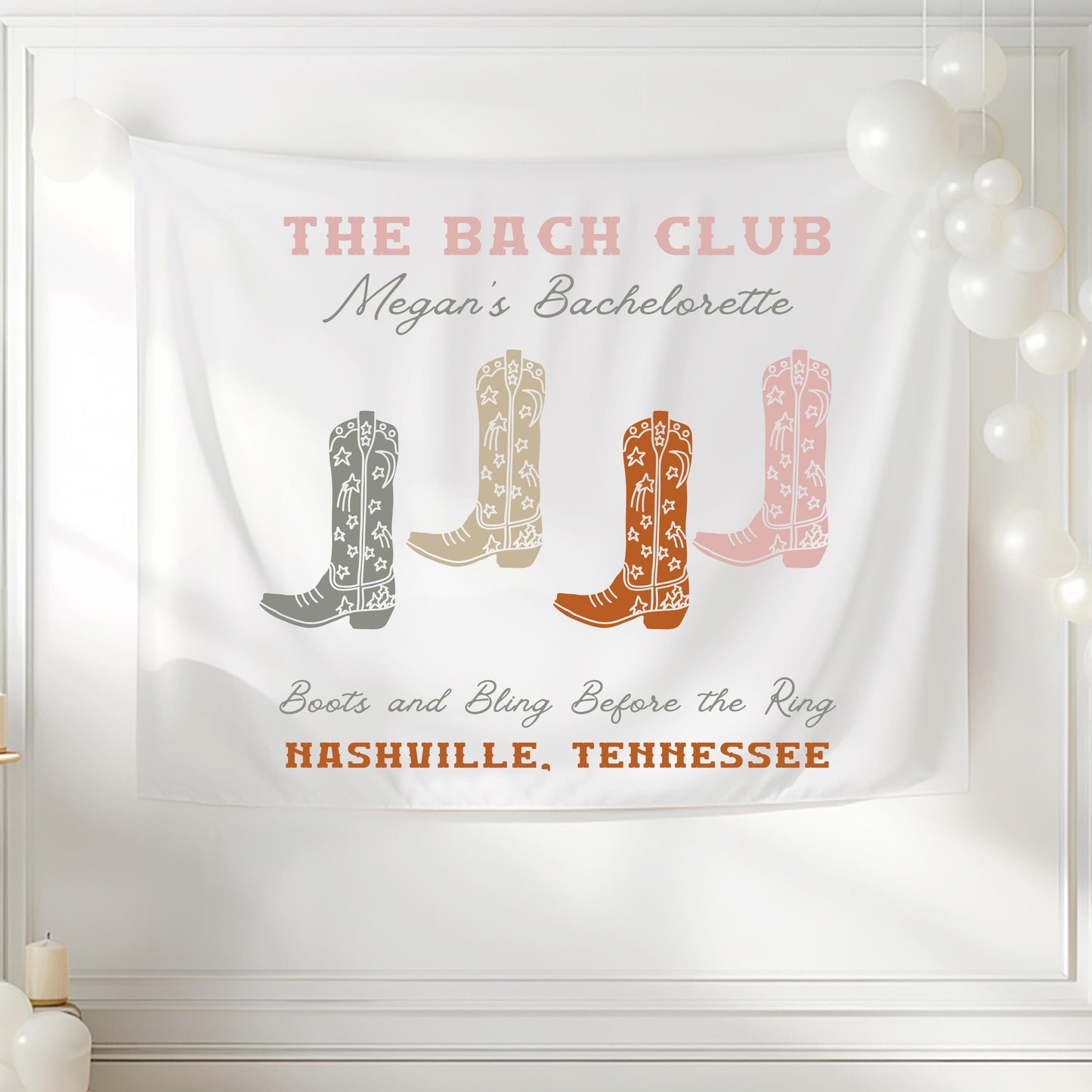Bach Club Banner Bachelorette Party Decor, Boots and Bling Before the Ring Sign, Western Bachelorette Tapestry, Cowgirl Bride Custom Decor