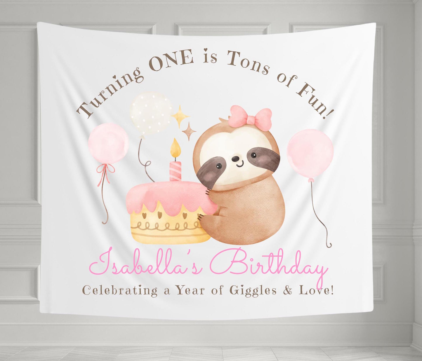 Turning One is Tons of Fun Banner | Pastel 1st Birthday Tapestry | Custom First Birthday Decor | Girl’s Birthday Party Sign
