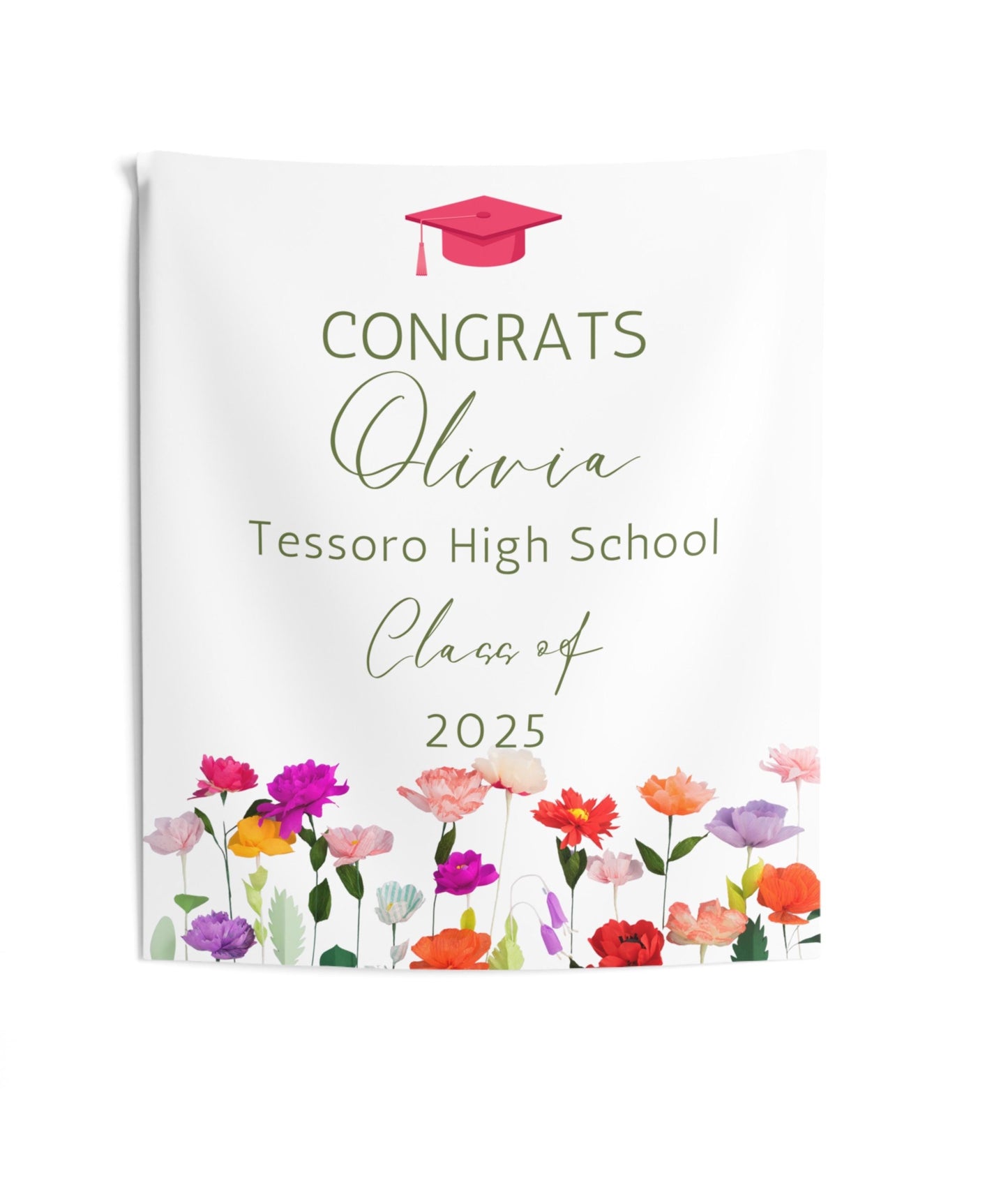 Personalized Graduation Banner with Wildflowers, Custom Class of 2025 Sign, Boho Floral Senior Party Decor, Congrats Grad Backdrop
