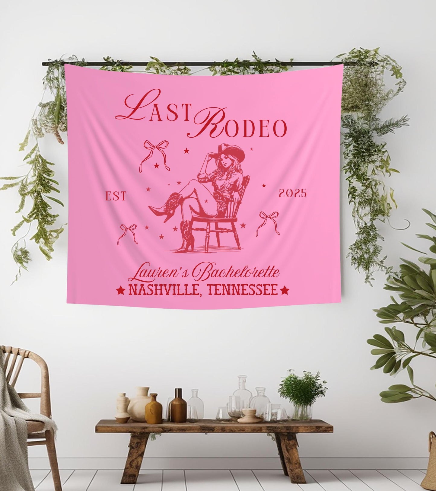 Last Rodeo Bachelorette Banner, Western Party Tapestry, Cowgirl Bachelorette Decor, Custom Name and Location Sign
