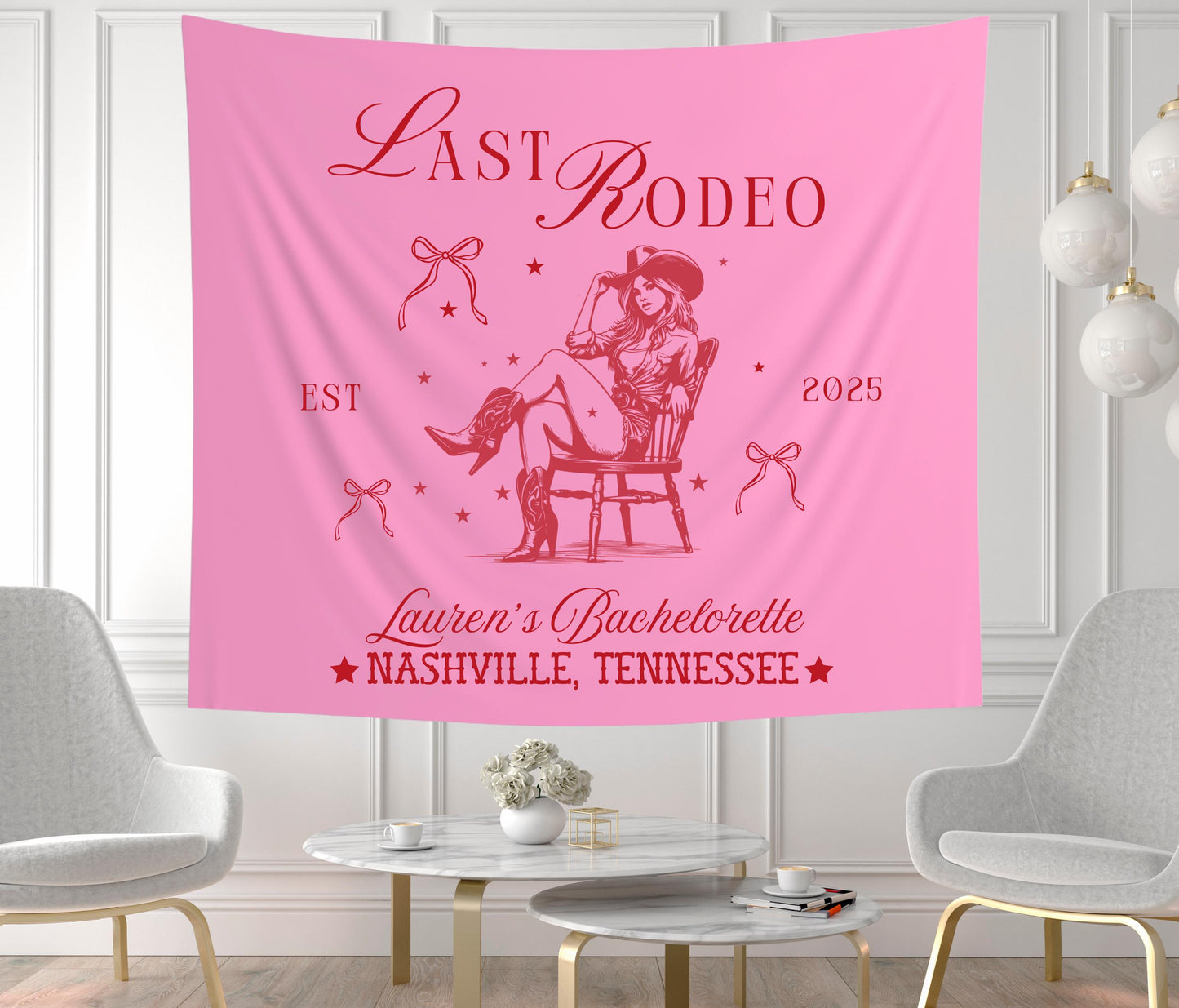 Last Rodeo Bachelorette Banner, Western Party Tapestry, Cowgirl Bachelorette Decor, Custom Name and Location Sign