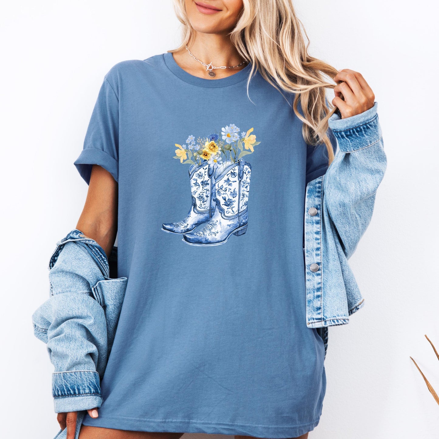Floral Cowgirl Boots Shirt, Western Graphic Tee, Country Festival Outfit, Spring Cowgirl Shirt, Bella Canvas Rodeo T-Shirt