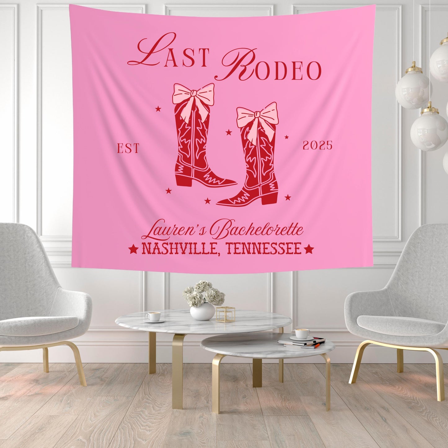 Western Bachelorette Banner, Last Rodeo Party Sign, Cowgirl Tapestry with Custom Name, Bride Bash Decor, Final Fling Backdrop