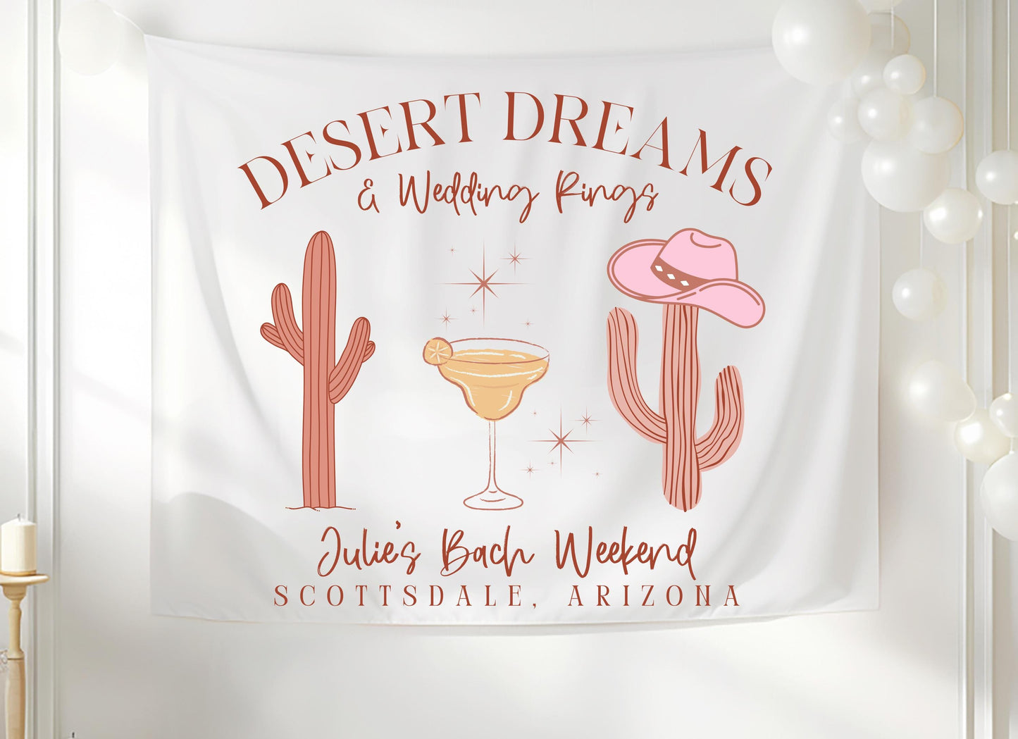 Desert Dreams and Wedding Rings Banner, Scottsdale Bachelorette Party Decor, Desert Glam Bride Sign, Boho Bach Photo Backdrop
