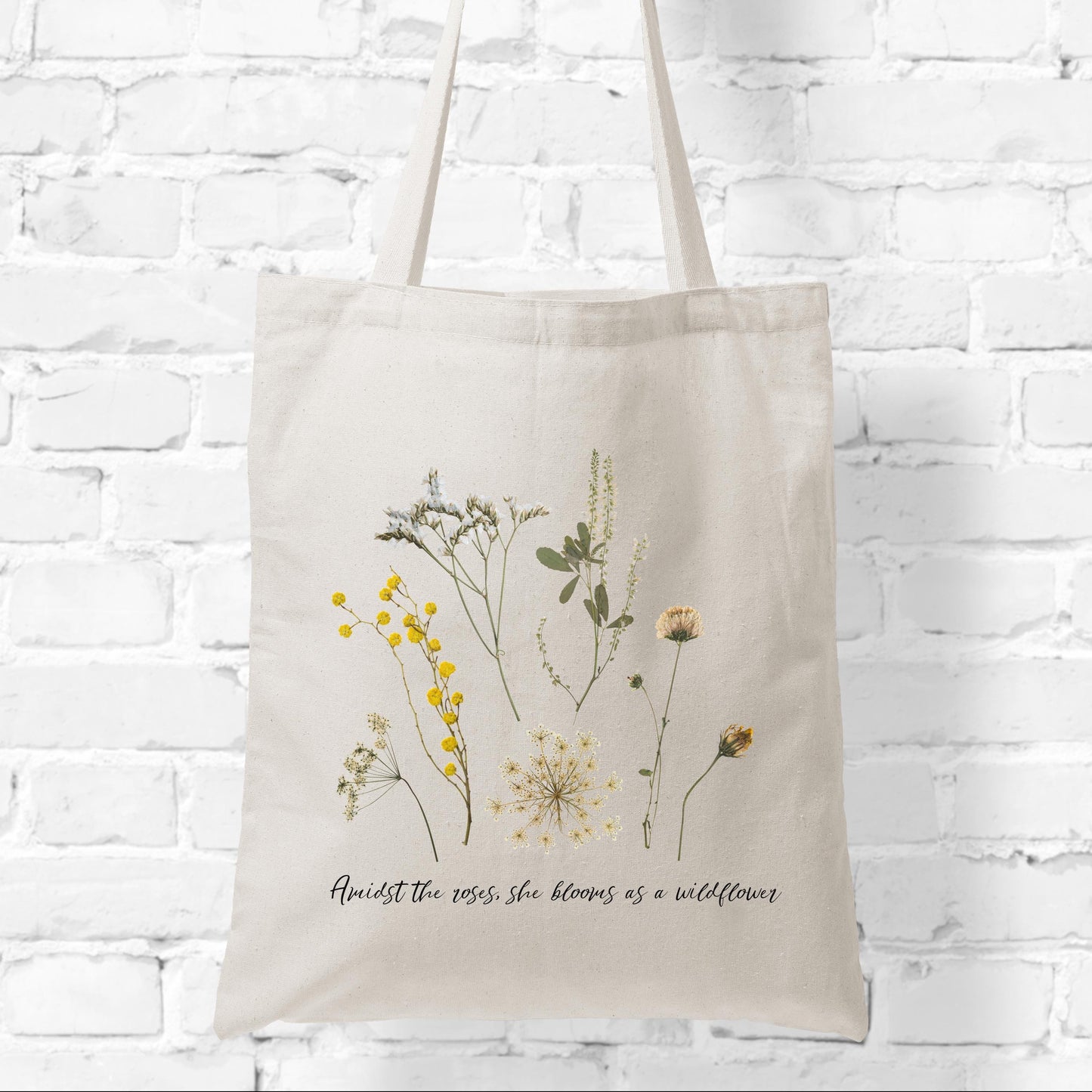 Inspirational Quote Tote Bag for Women, Wildflower Poem Canvas Bag, Self Care Gift for Her, Personalized Floral Daily Use Tote