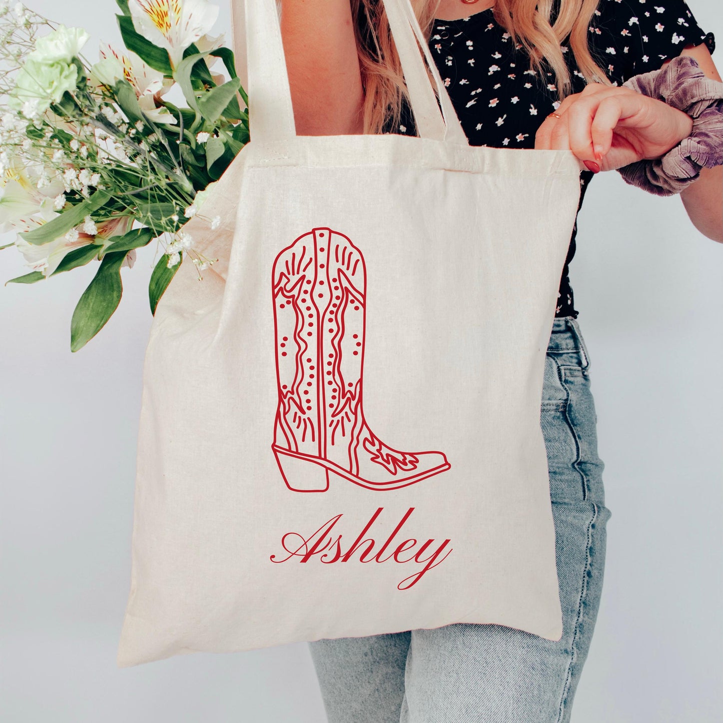 Personalized Western Boot Tote Bag - Custom Name Bachelorette Gift, Bridal Party Favor, Reusable Gift Bag