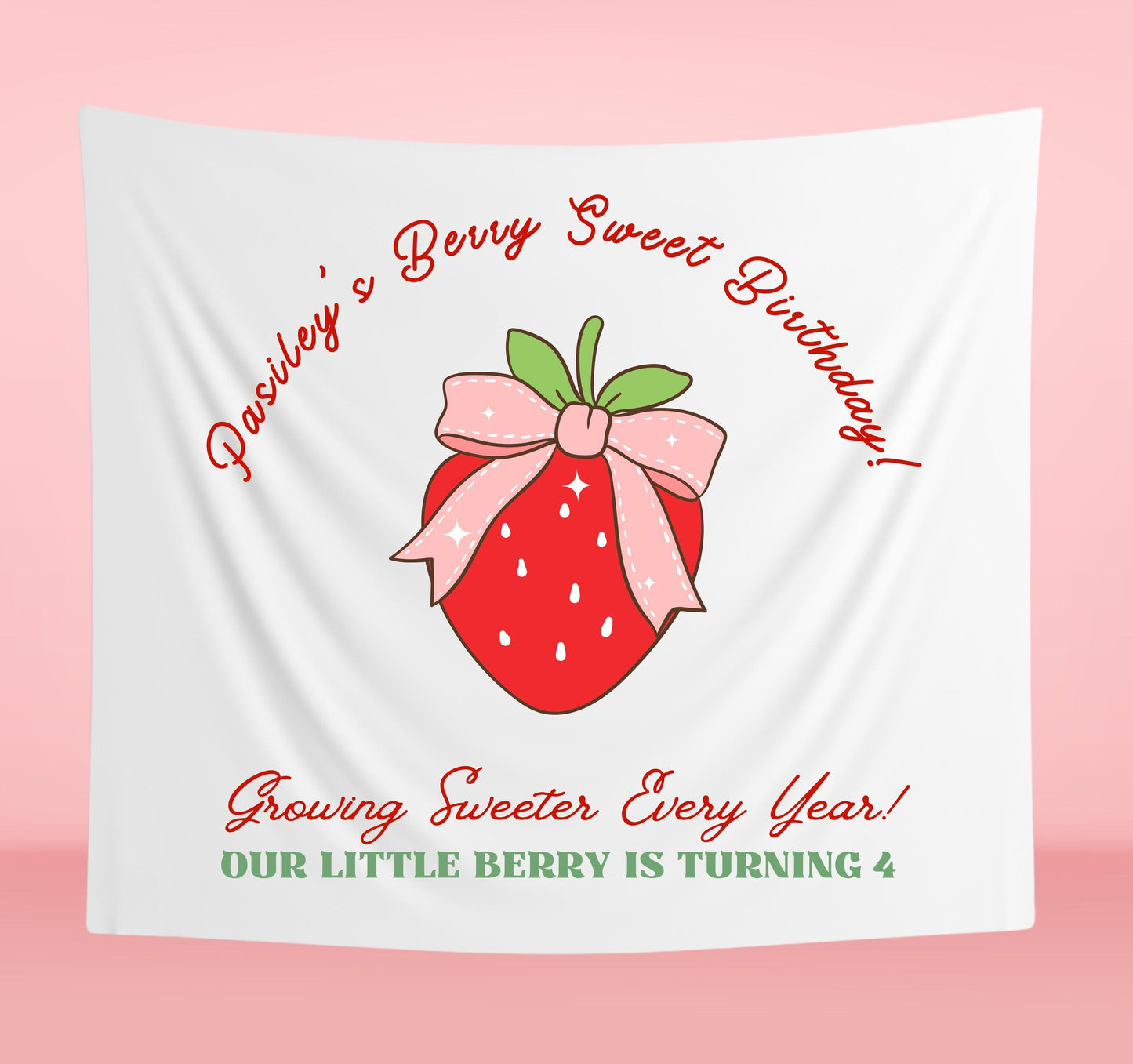 Berry Special Birthday Banner | Custom Strawberry Party Decor | Kids Birthday Tapestry | Personalized Berry Sweet Sign