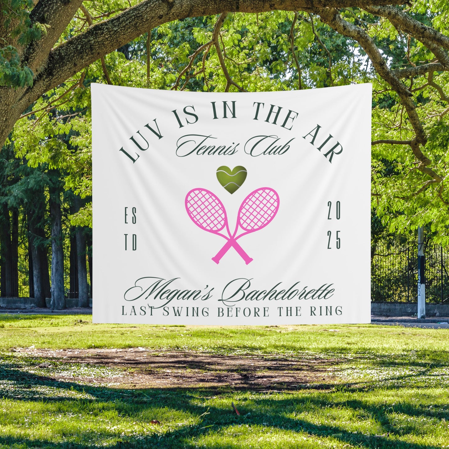 Custom Tennis Bachelorette Banner - Luv Is in the Air, Last Swing Before the Ring, Personalized Name Sign, Tennis Engagement Party Decor