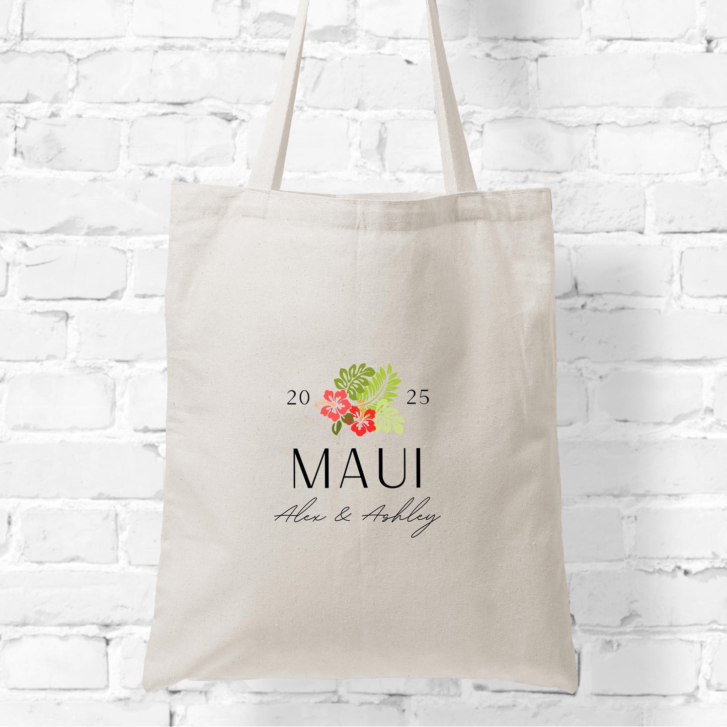 Wedding Tote Bag, Honeymoon Custom Gift, Personalized Tropical Gift Bag - Custom Location Tote - Maui