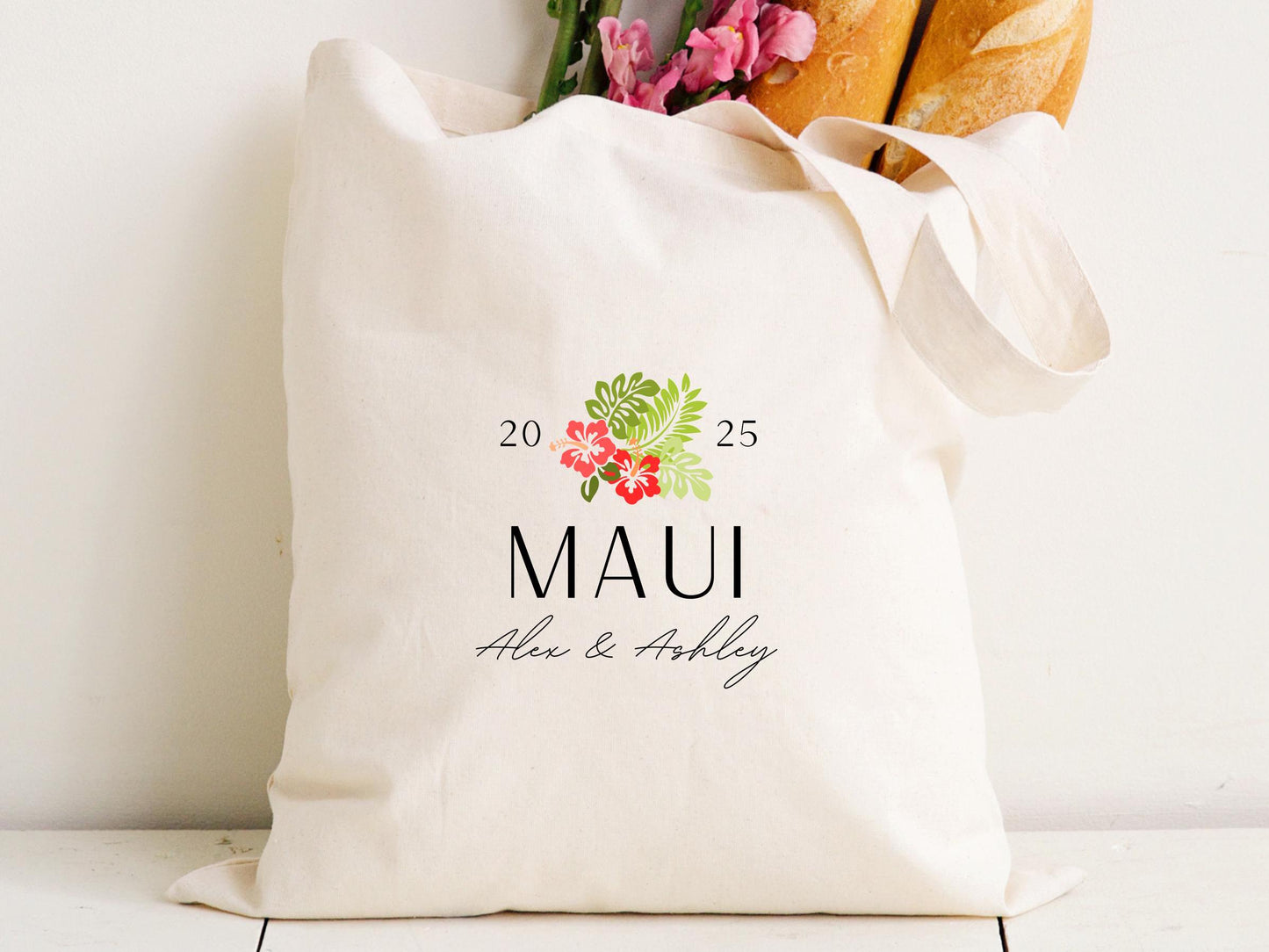 Wedding Tote Bag, Honeymoon Custom Gift, Personalized Tropical Gift Bag - Custom Location Tote - Maui