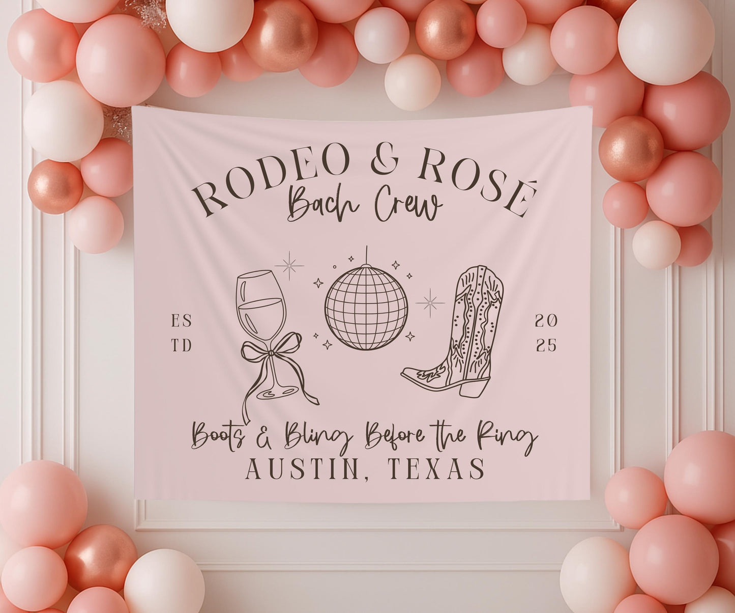 Rodeo & Rosé Bachelorette Banner, Western Glam Party Backdrop, Girls Trip Sign, Custom Bach Crew Tapestry, Photo Prop Decor