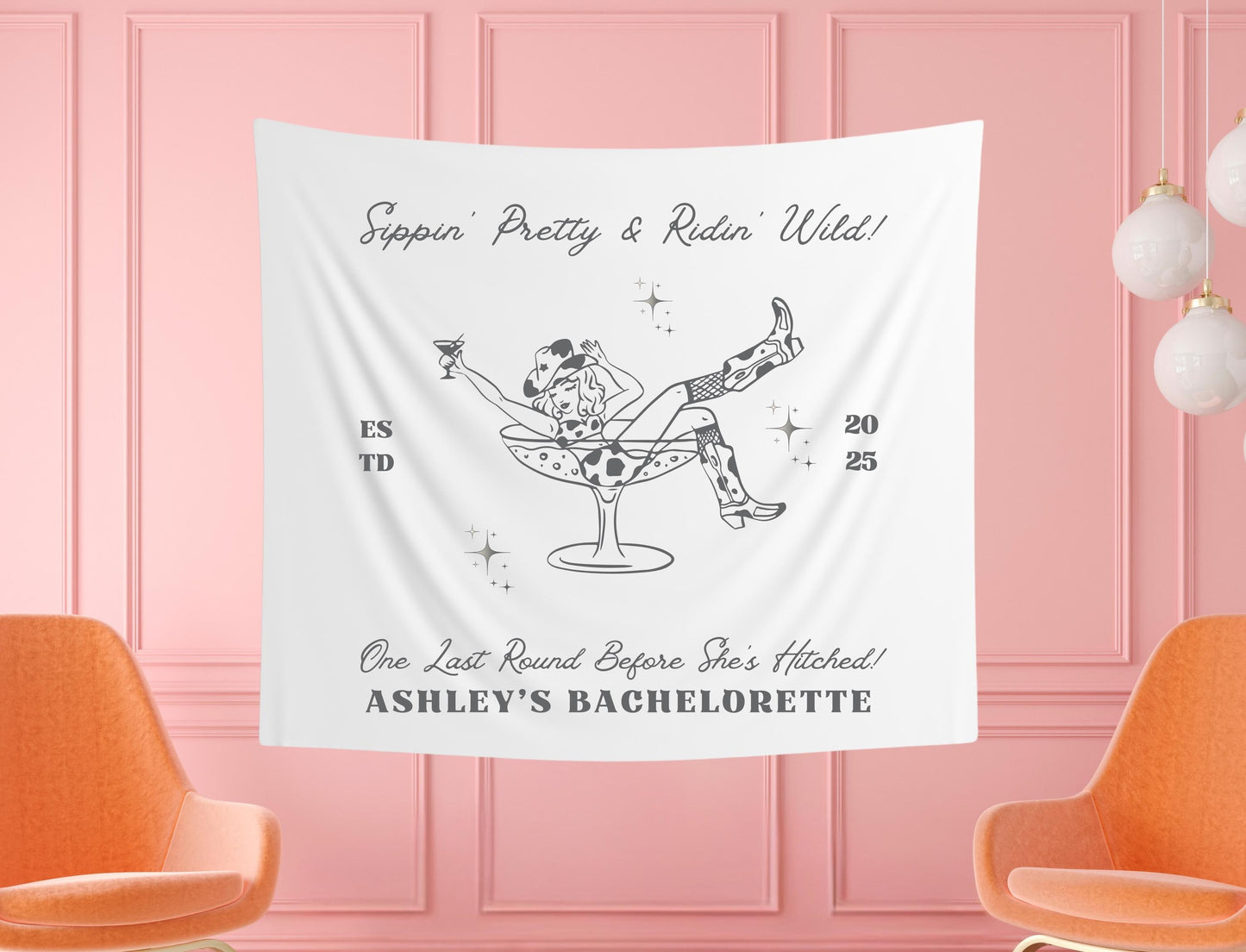 Custom Cowgirl Bachelorette Banner | Sipping Pretty & Riding Wild | Western Party Decor | Personalized Bach Tapestry