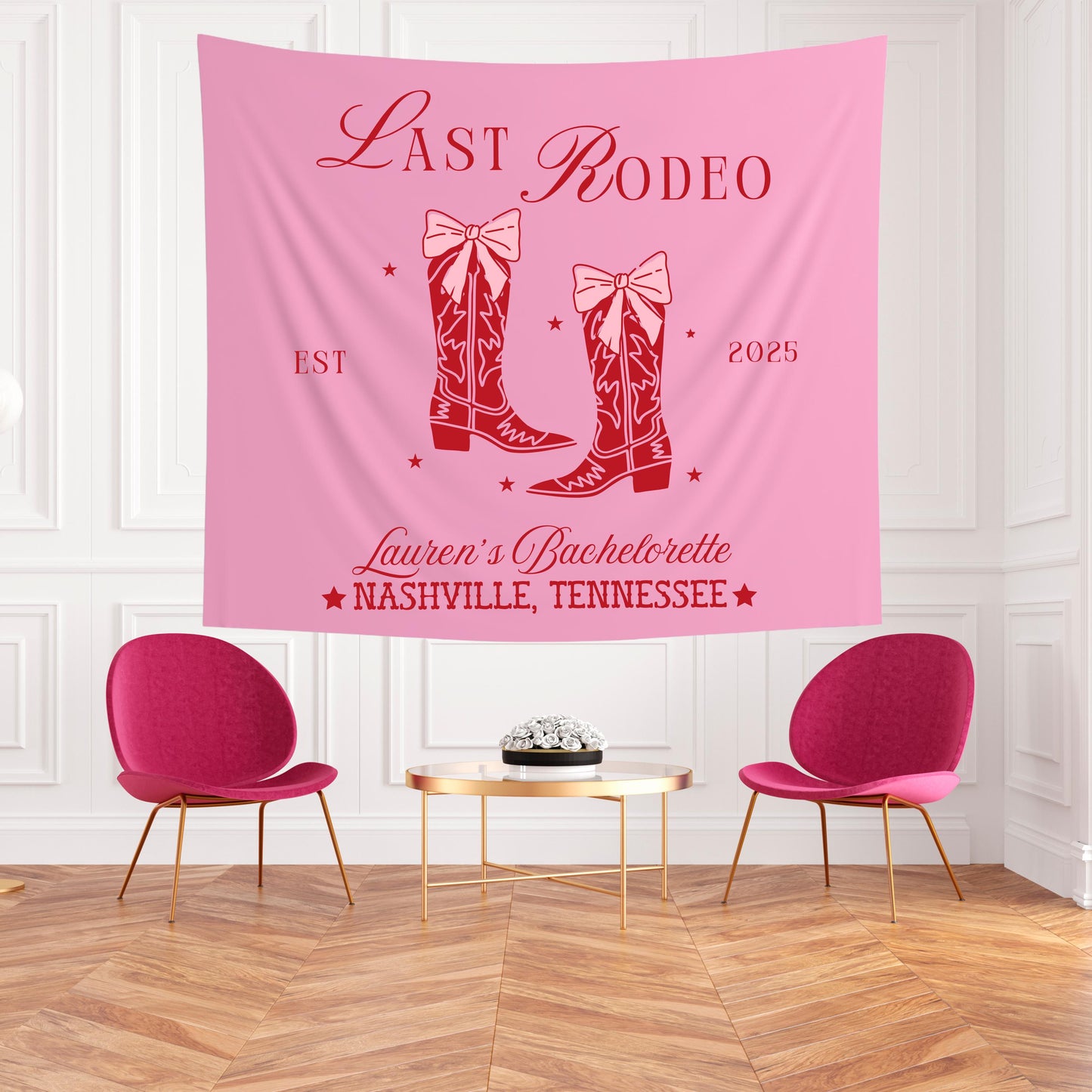 Western Bachelorette Banner, Last Rodeo Party Sign, Cowgirl Tapestry with Custom Name, Bride Bash Decor, Final Fling Backdrop