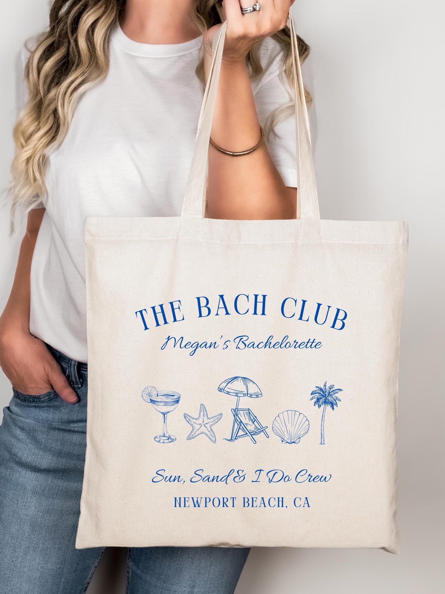 Beach Bachelorette Tote Bag, Sun Sand & I Do Crew, Bride Beach Trip Gift, Custom Bridal Party Favor, Coastal Girls Trip Tote