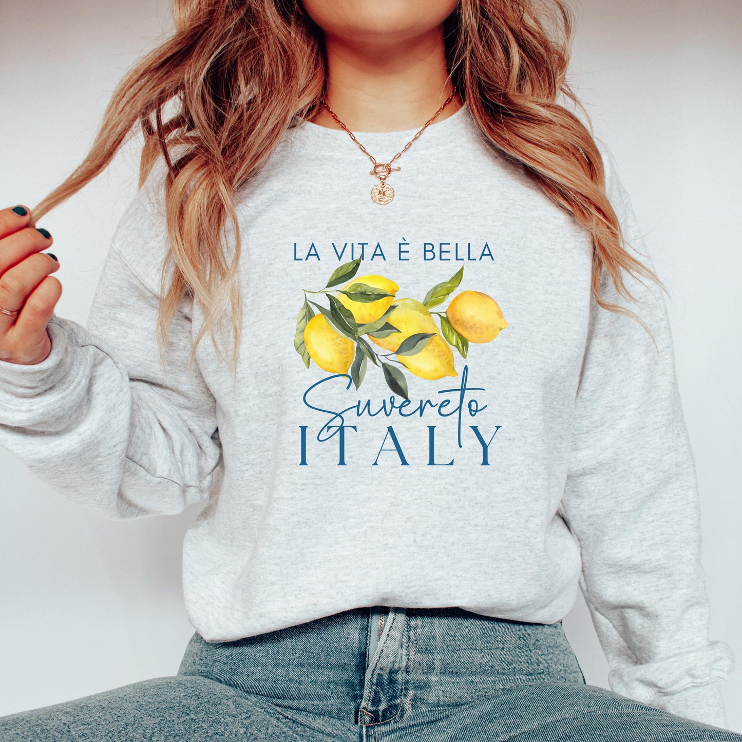 Italy Lemon Sweatshirt, Suvereto Italian Travel Sweatshirt, Watercolor Lemon Crewneck, Cozy Gildan Pullover, Elegant Italy Gift