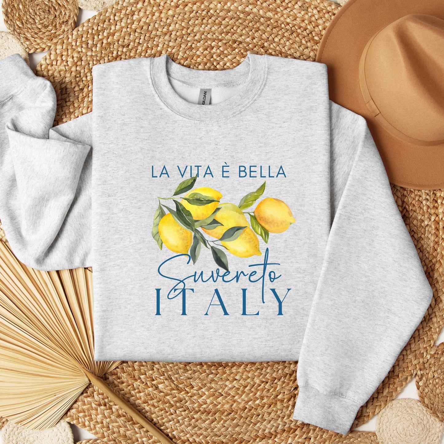 Italy Lemon Sweatshirt, Suvereto Italian Travel Sweatshirt, Watercolor Lemon Crewneck, Cozy Gildan Pullover, Elegant Italy Gift