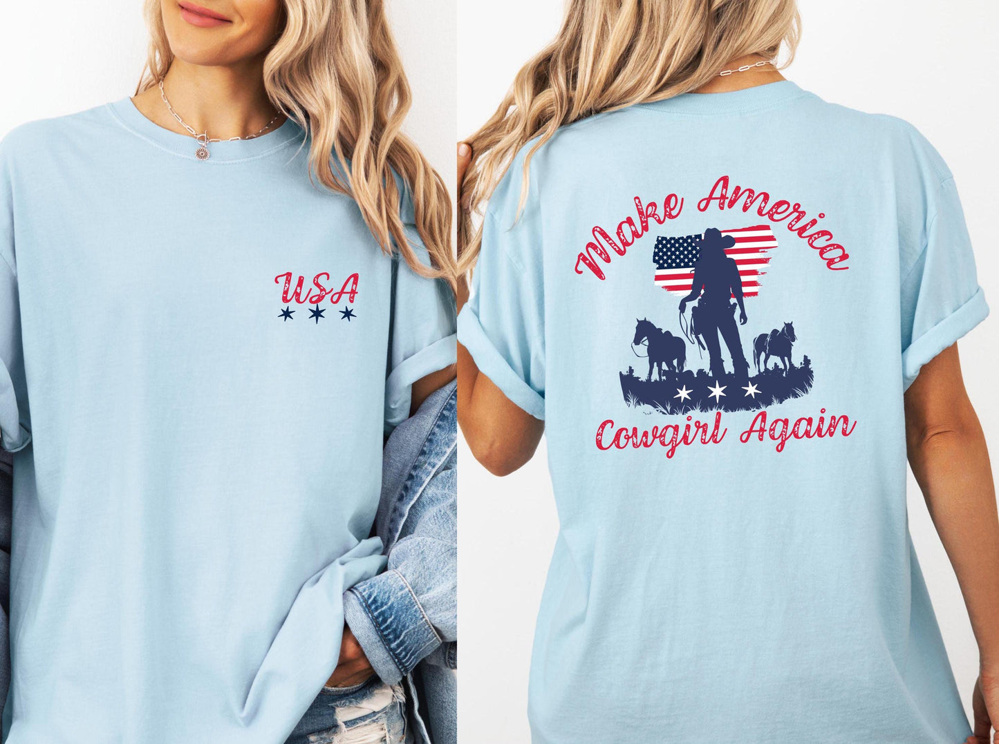 Make America Cowgirl Again, USA, Patriotic Shirt for Her, Cowgirl, Rodeo, County Western, Funny Shirt for Her - Comfort Colors