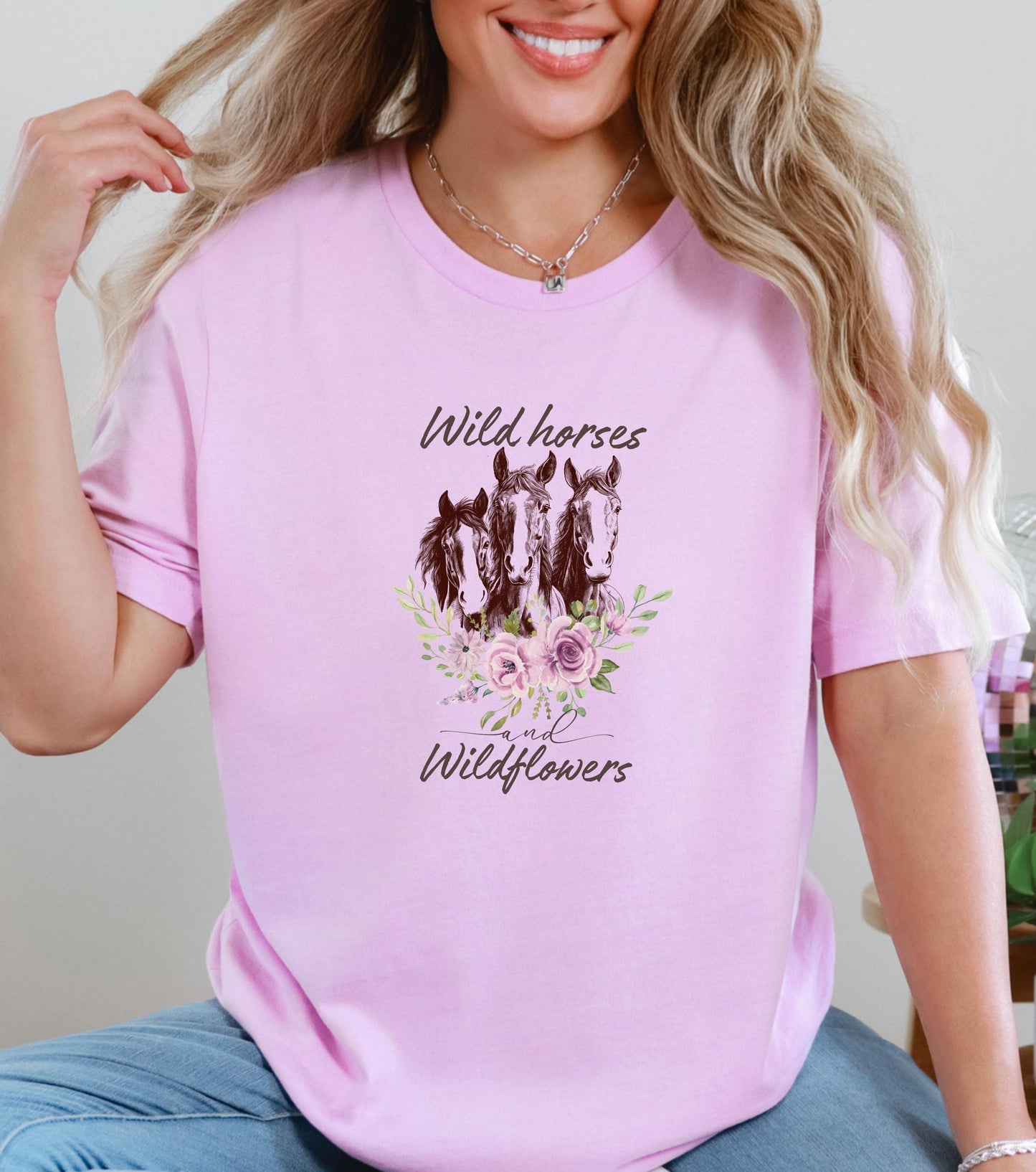 Wild Horses and Wildflowers Shirt - Western Horse Graphic Tee - Country Cowgirl Aesthetic T-Shirt - Equestrian Boho Shirt - Bella Canvas Tee