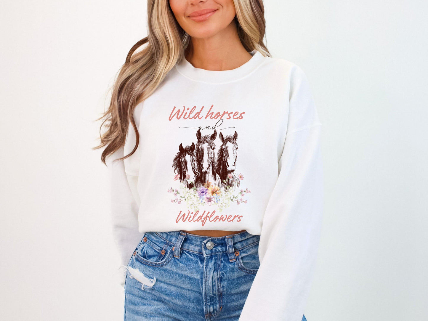 Wild Horses & Wildflowers Sweatshirt - Western Cowgirl Crewneck - Country Music Pullover - Horse Lover Gift