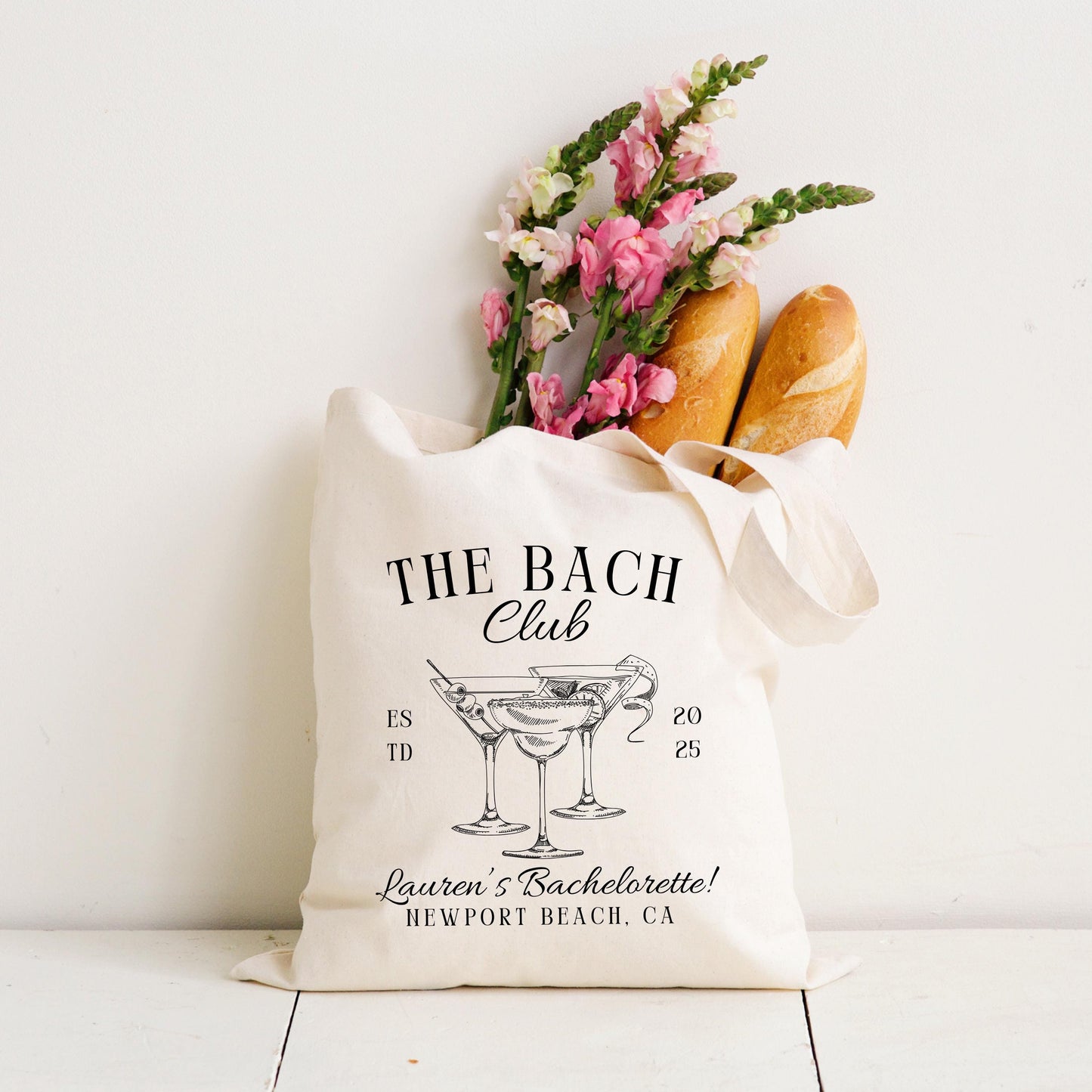 Bach Club Bachelorette Tote, Custom Cocktail Party Bag for Bride and Bridesmaids, Personalized Girls Trip Favor, Wedding Weekend Gift