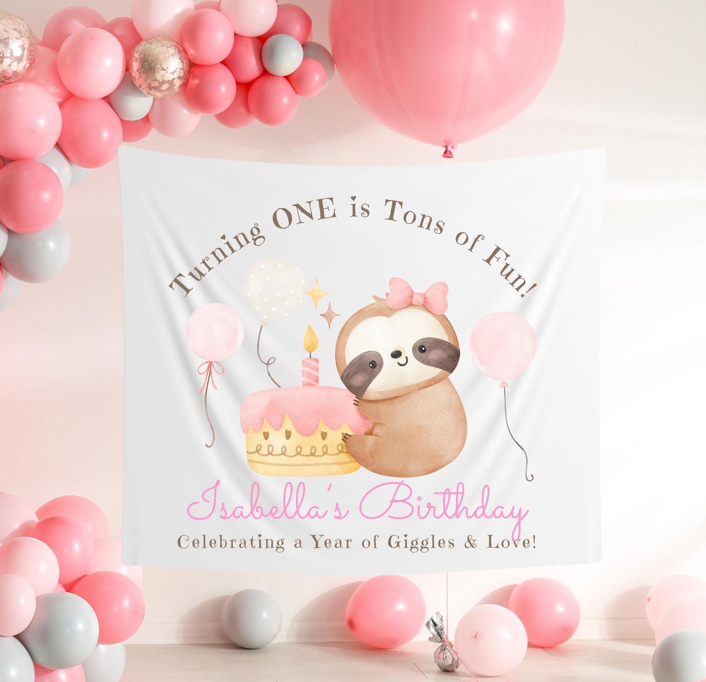 Turning One is Tons of Fun Banner | Pastel 1st Birthday Tapestry | Custom First Birthday Decor | Girl’s Birthday Party Sign