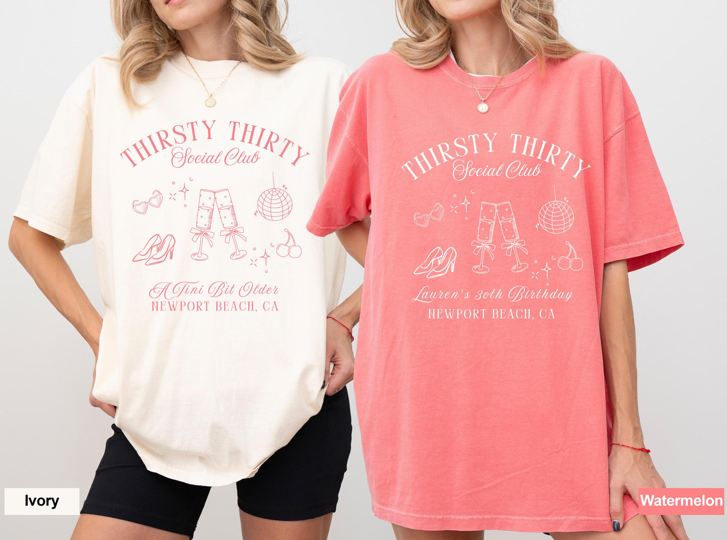 Thirsty Thirty Social Club Shirt - 30th Birthday Tee - Custom Birthday Girl Shirt - Comfort Colors - Champagne Birthday Party Shirt
