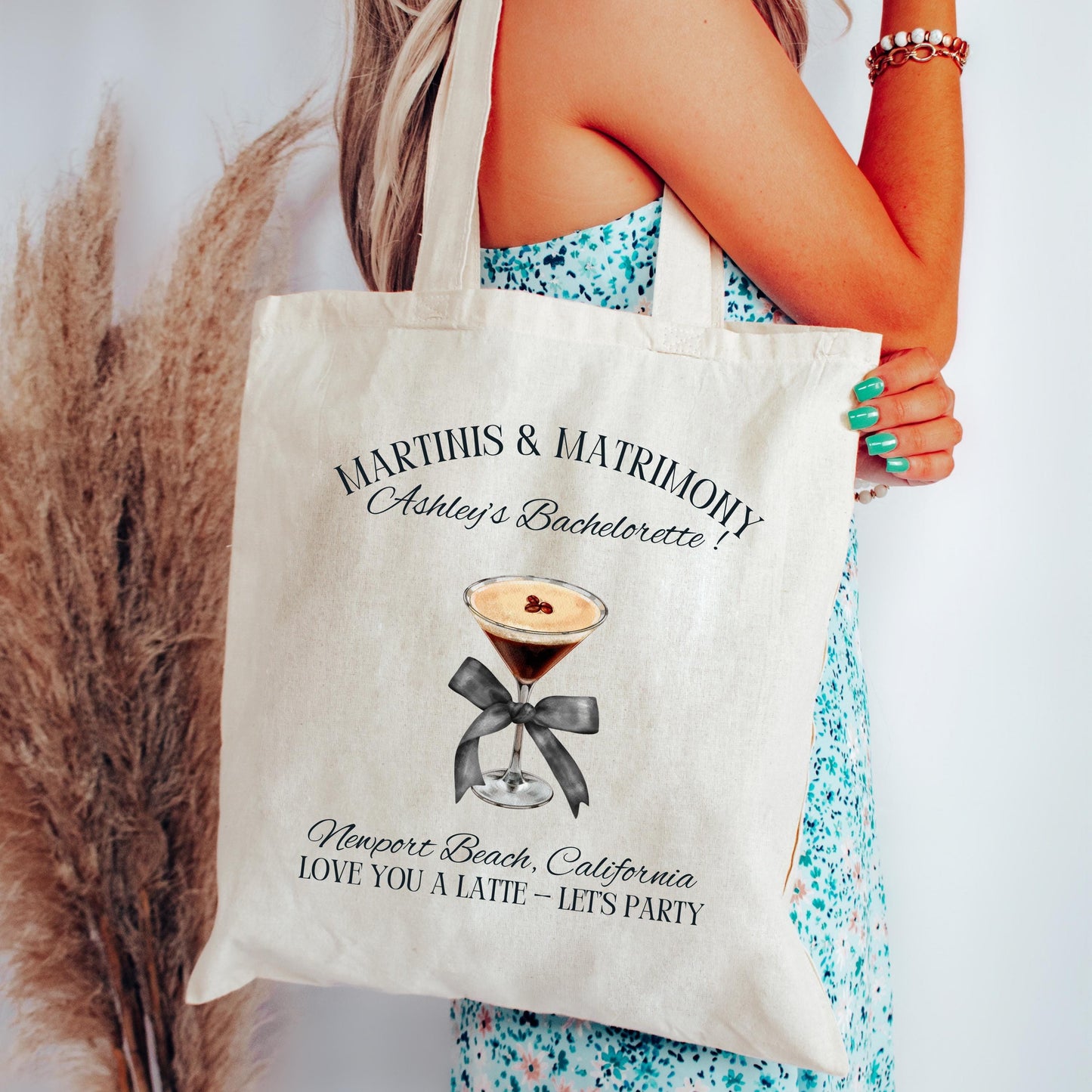 Espresso Martini Bachelorette Tote, Bride Gift Bag, Custom Bridal Party Favor, Espresso Theme Tote with Bow, Trendy Wedding Weekend Bag