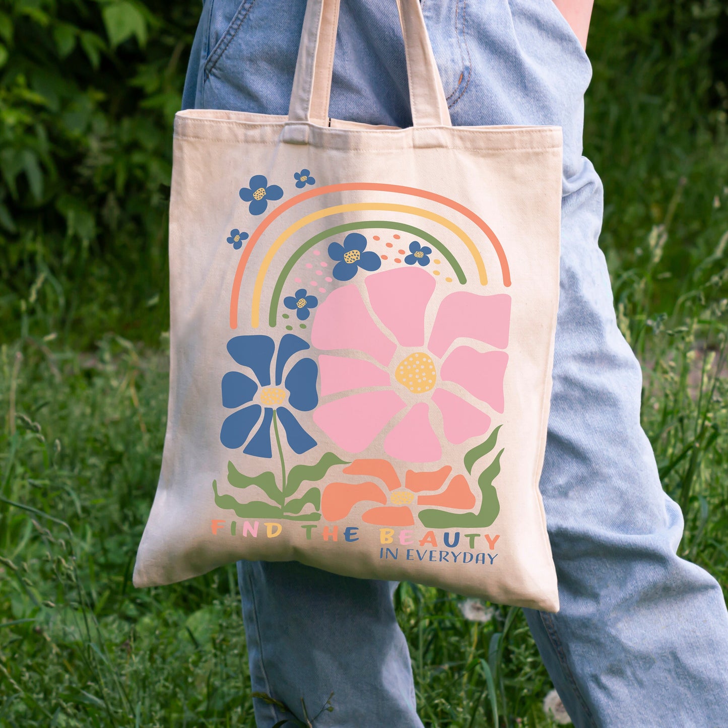 Find The Beauty In Everyday Tote, Floral Tote Bag, Book Bag, Cotton Tote, Cute Tote Bag, School Bag, Book Bag
