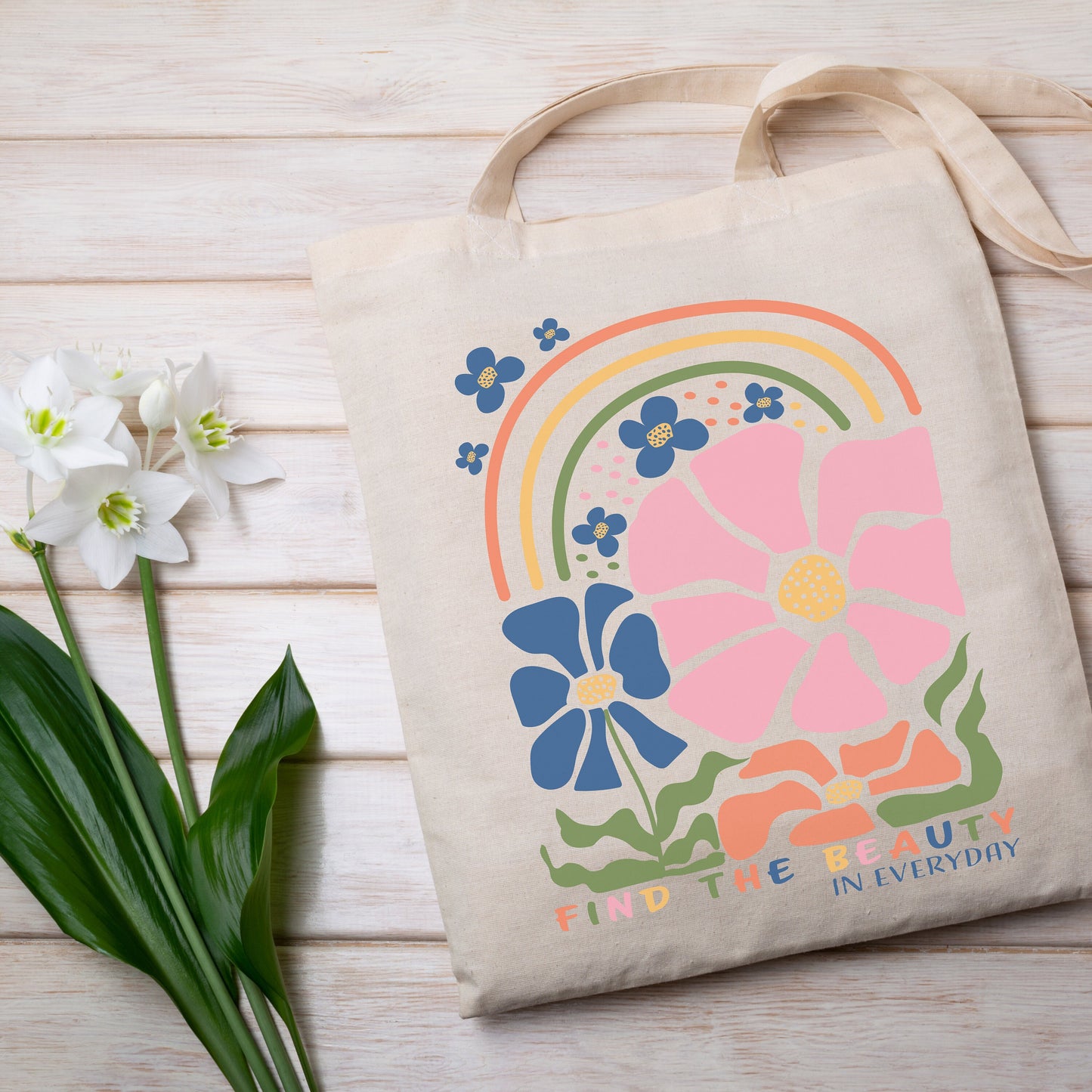 Find The Beauty In Everyday Tote, Floral Tote Bag, Book Bag, Cotton Tote, Cute Tote Bag, School Bag, Book Bag