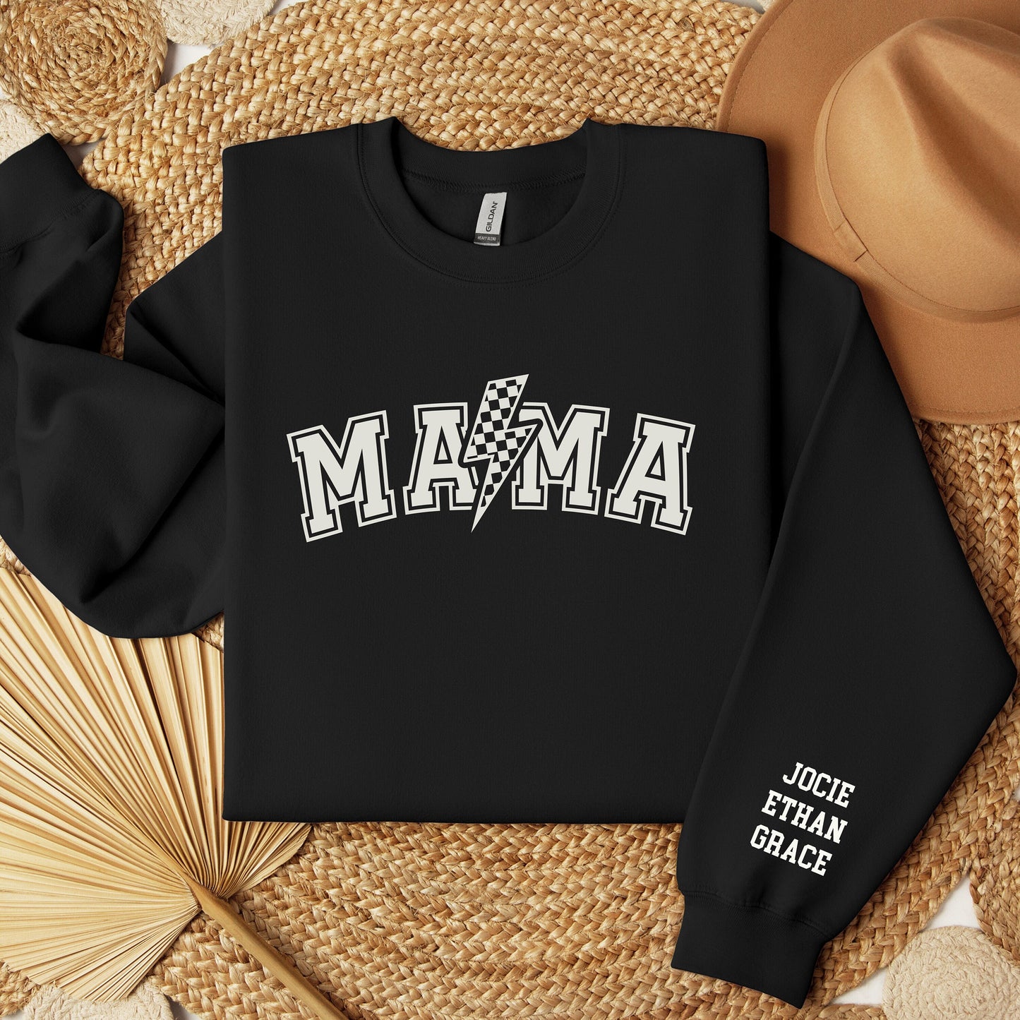 Custom Mama Sweatshirt with Kid Name on Sleeve - Personalized Mom Gift - Mothers Day Present