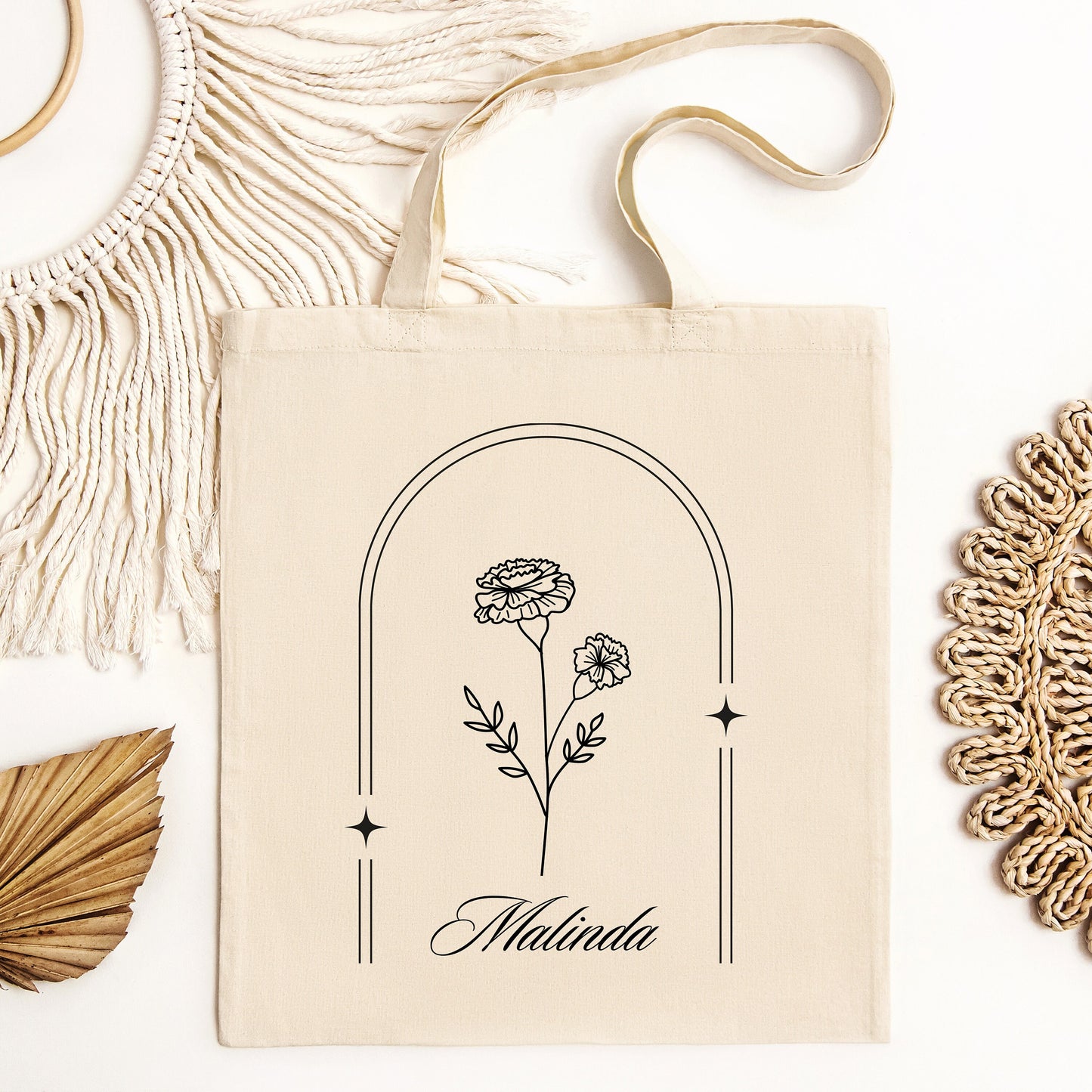 Birth Month Flower Personalized Canvas Tote Bag, Bachelorette Party, Bridesmaid gift, Birthday Gift, Mother's Day, Minimalist Canvas Tote