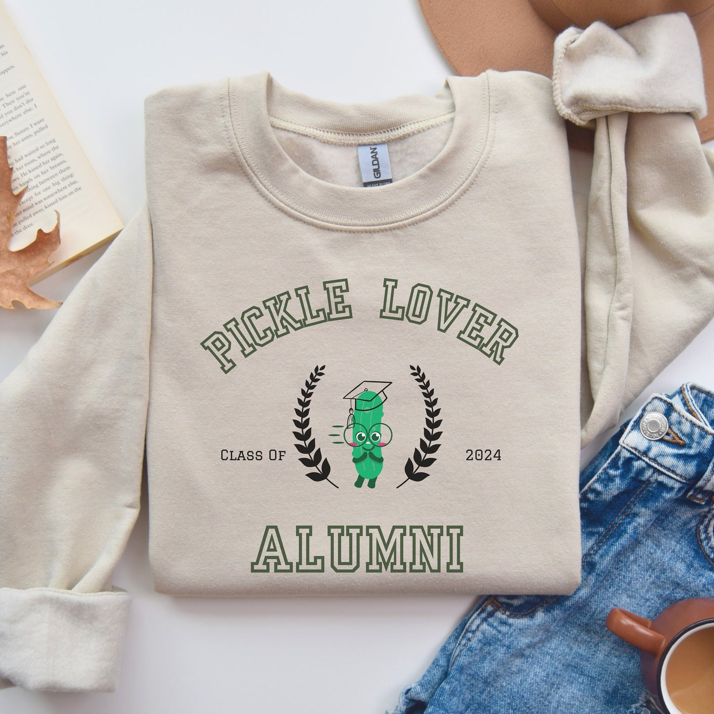 Funny Pickle Oversized Sweatshirt Pickle Crewneck Gift for Her Birthday or Graduation Pickle Lover Sweater Funny Sweatshirt