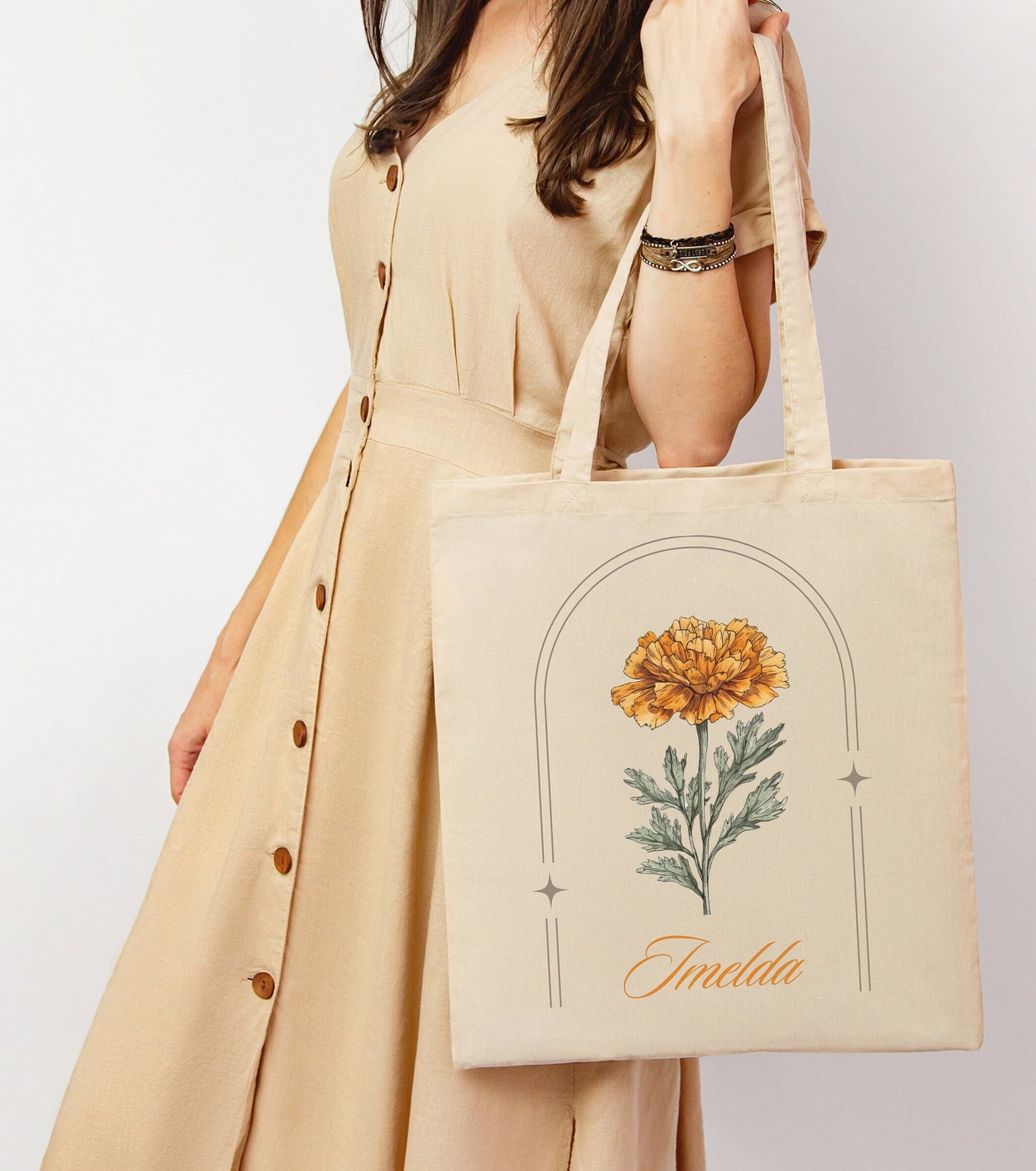 Birth Month Flower Personalized Canvas Tote Bag, Bachelorette Party, Bridesmaid gifts, Birthday Gift, Mother's Day, Custom Canvas Tote