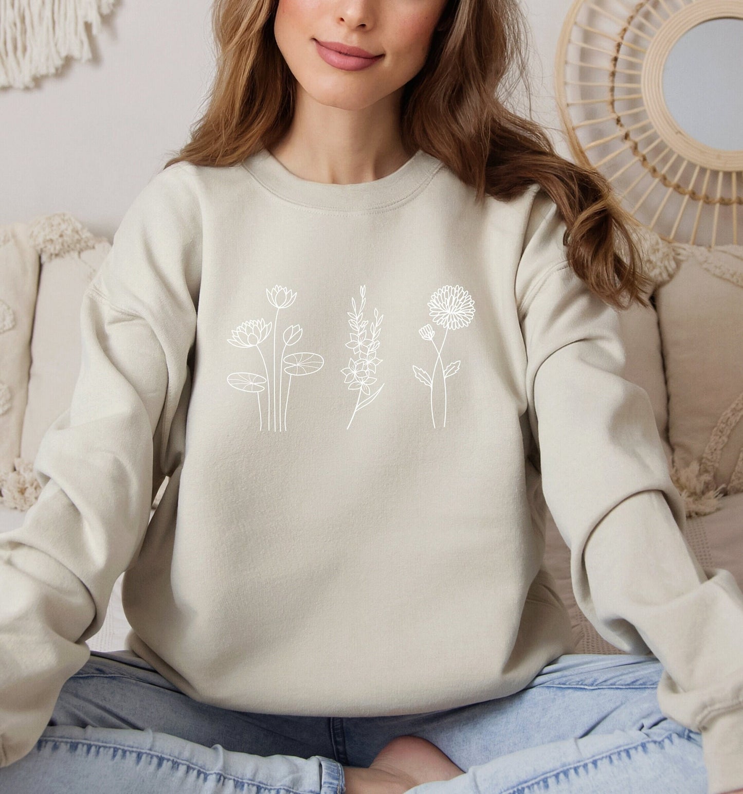Custom Birth Flower Sweatshirt, Mother's Day Gift Shirt, Birthday Shirt Flowers, Shower Gift, Grandma Birthday Shirt, Grandkid Crewneck