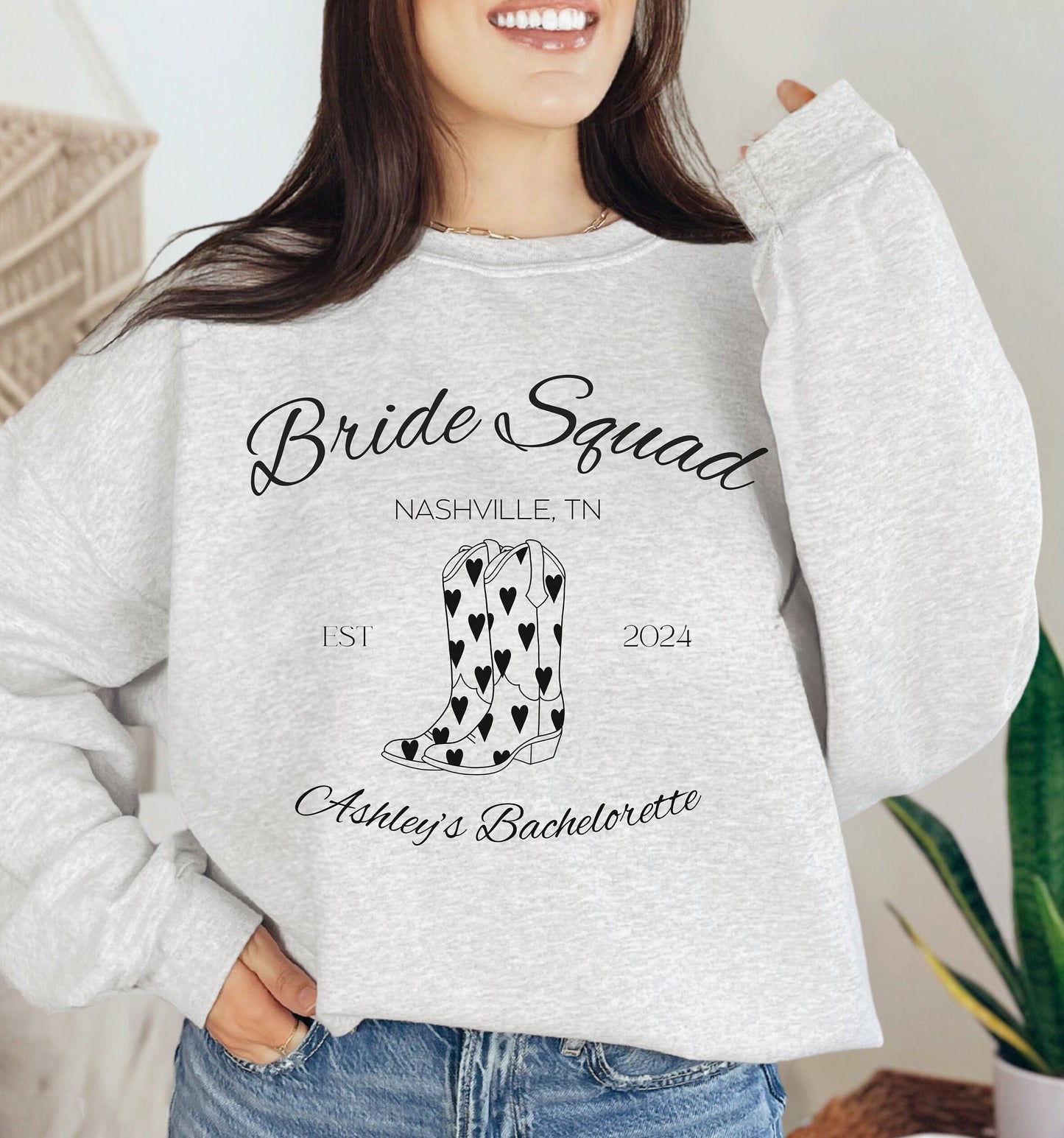 Personalized Bachelorette Shirts, Bride Tribe Sweatshirt, Custom Bach Party Crewneck 2024, Nashville Cowboy Boots Graphic